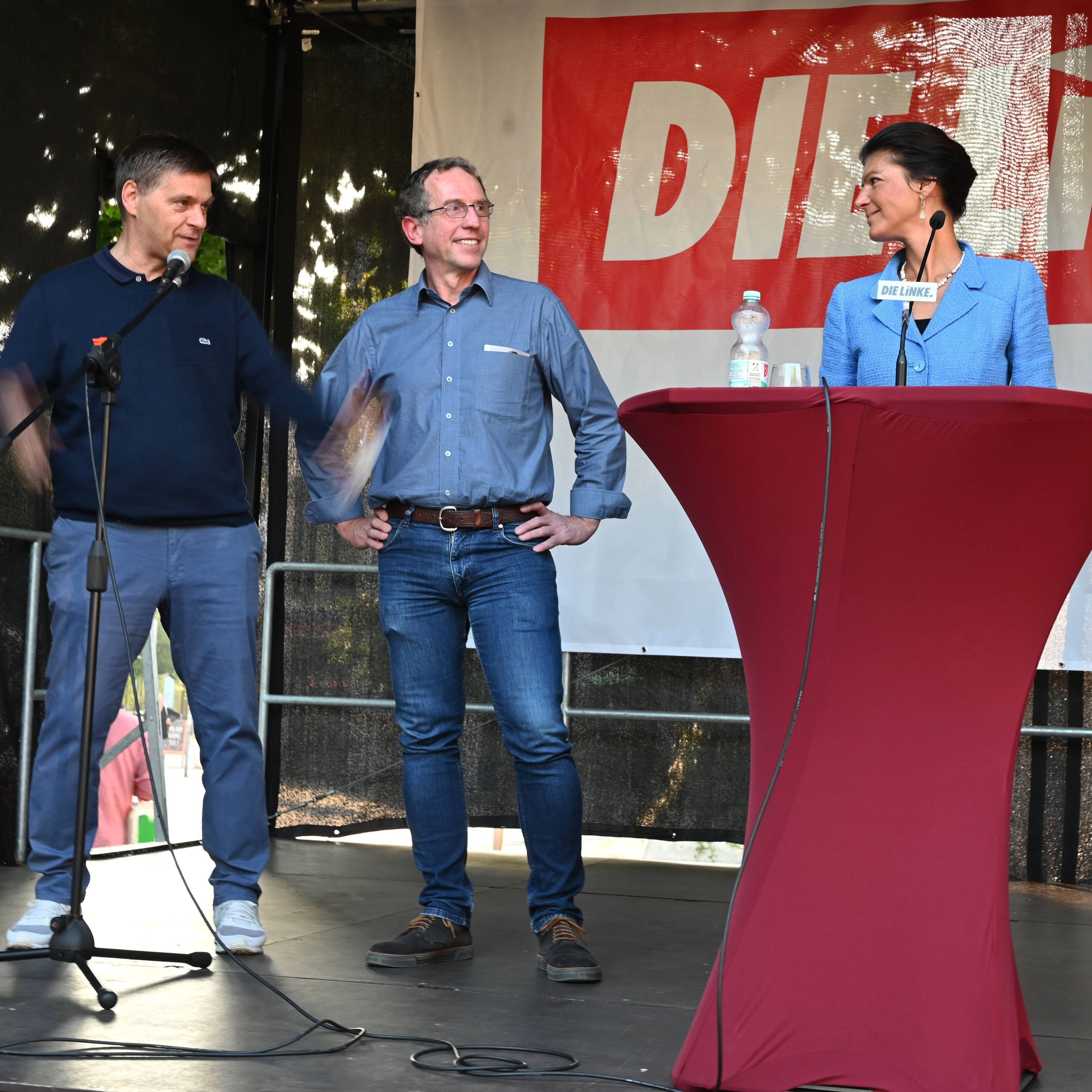Oliver Ruhnert (l.) und Sahra Wagenknecht im Wahlkampf 2021 für die Linke.
