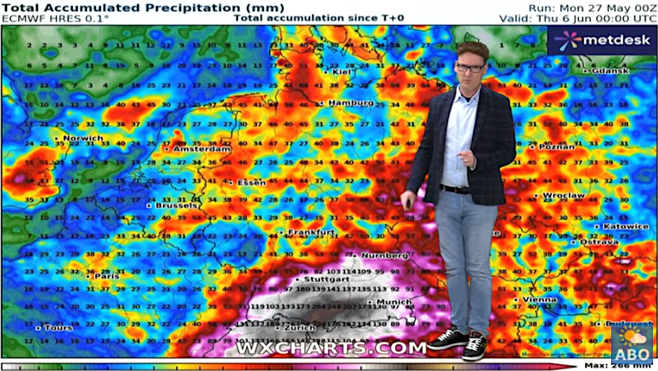 Das Wetter bleibt ungemütlich und richtig nass. Experte Dominik Jung zeigt die Regensummenkarte für die kommenden Tage.