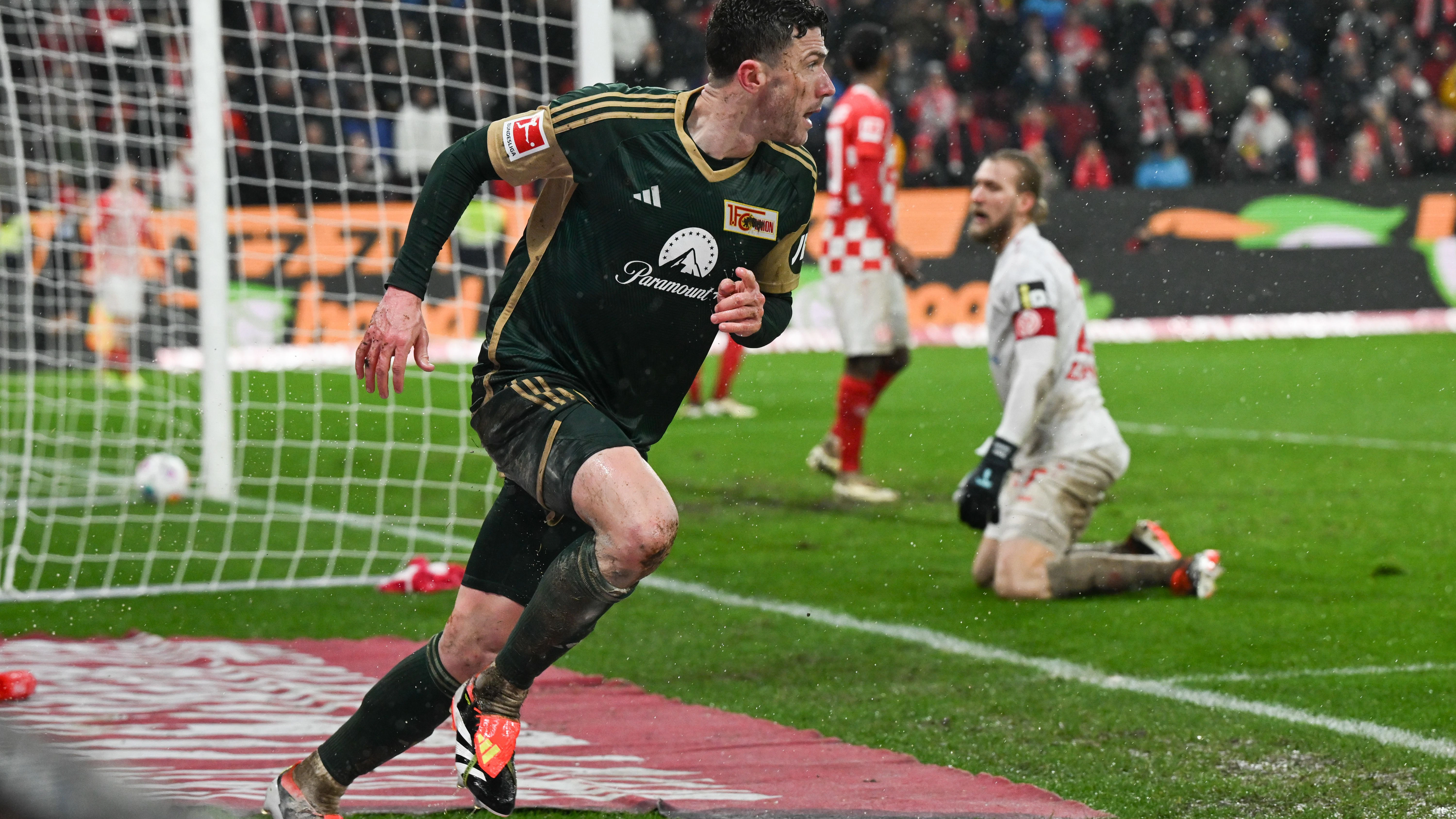 Eines seiner sechs Tore für den 1. FC Union: Robin Gosens&nbsp; jubelt nach dem Tor zum 1:1 beim FSV Mainz.&nbsp;