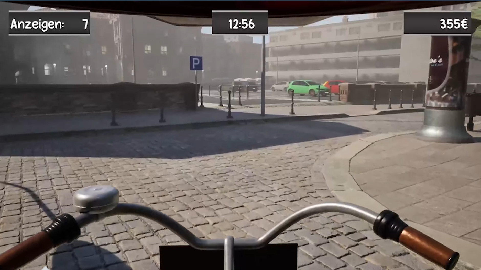 Im Spiel ist man - wie der echte Anzeigenhauptmeister - mit dem Fahrrad unterwegs.
