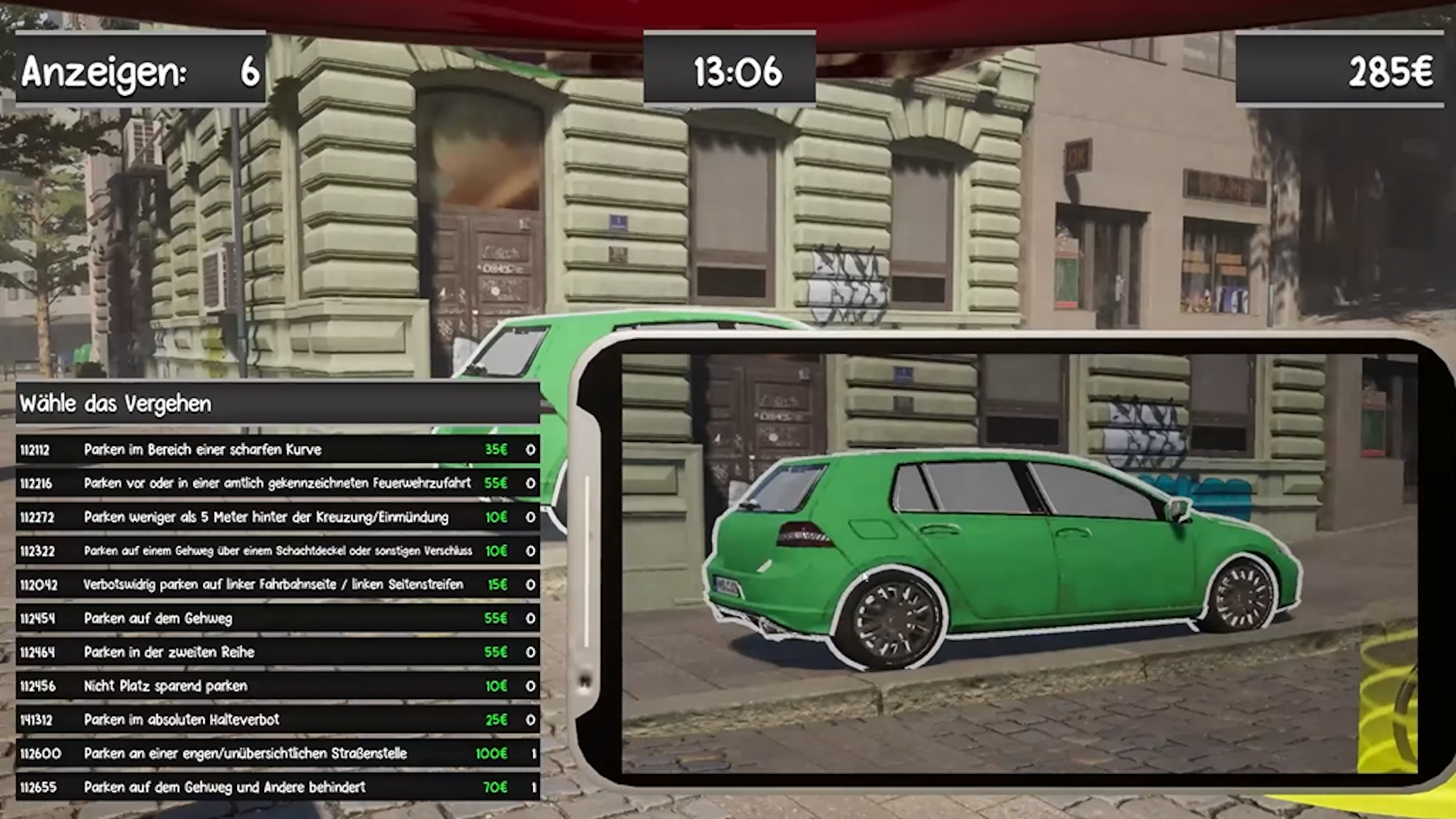 Im Spiel „Der Anzeigenhauptmeister“ können die Spieler virtuell Jagd auf Falschparker machen.