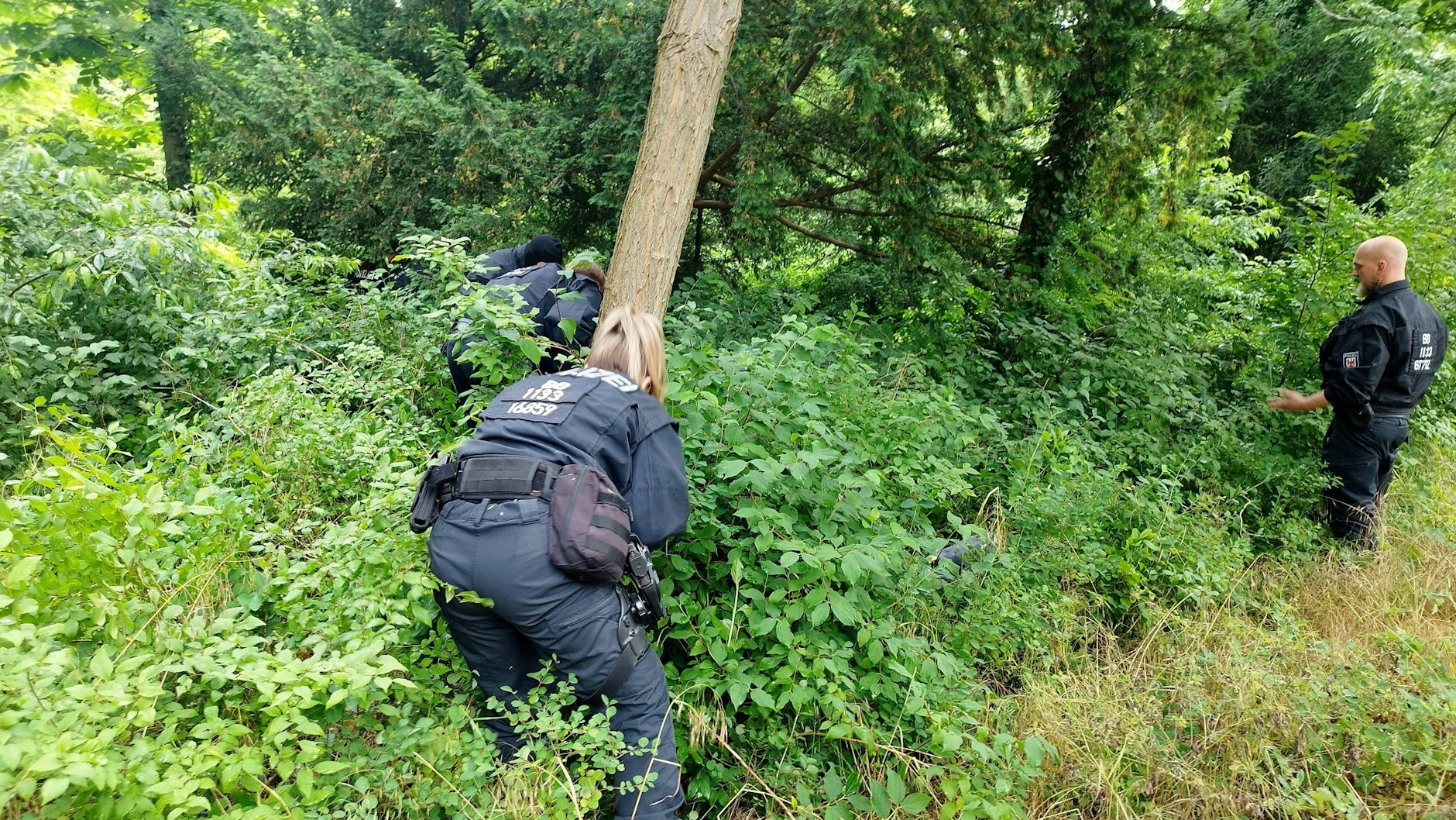 Potsdam: Polizisten suchten rund um den Ort des Geschehens nach Spuren.