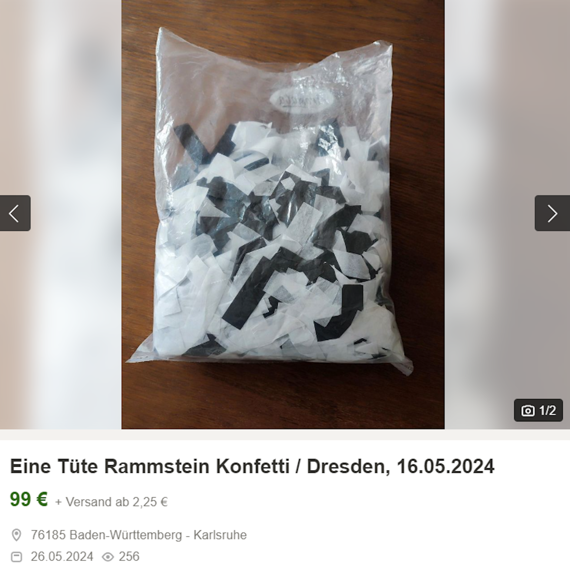 Mehr drin, aber teurer: Ein Beutel Konfetti vom Konzert von Rammstein kostet gleich 99 Euro.