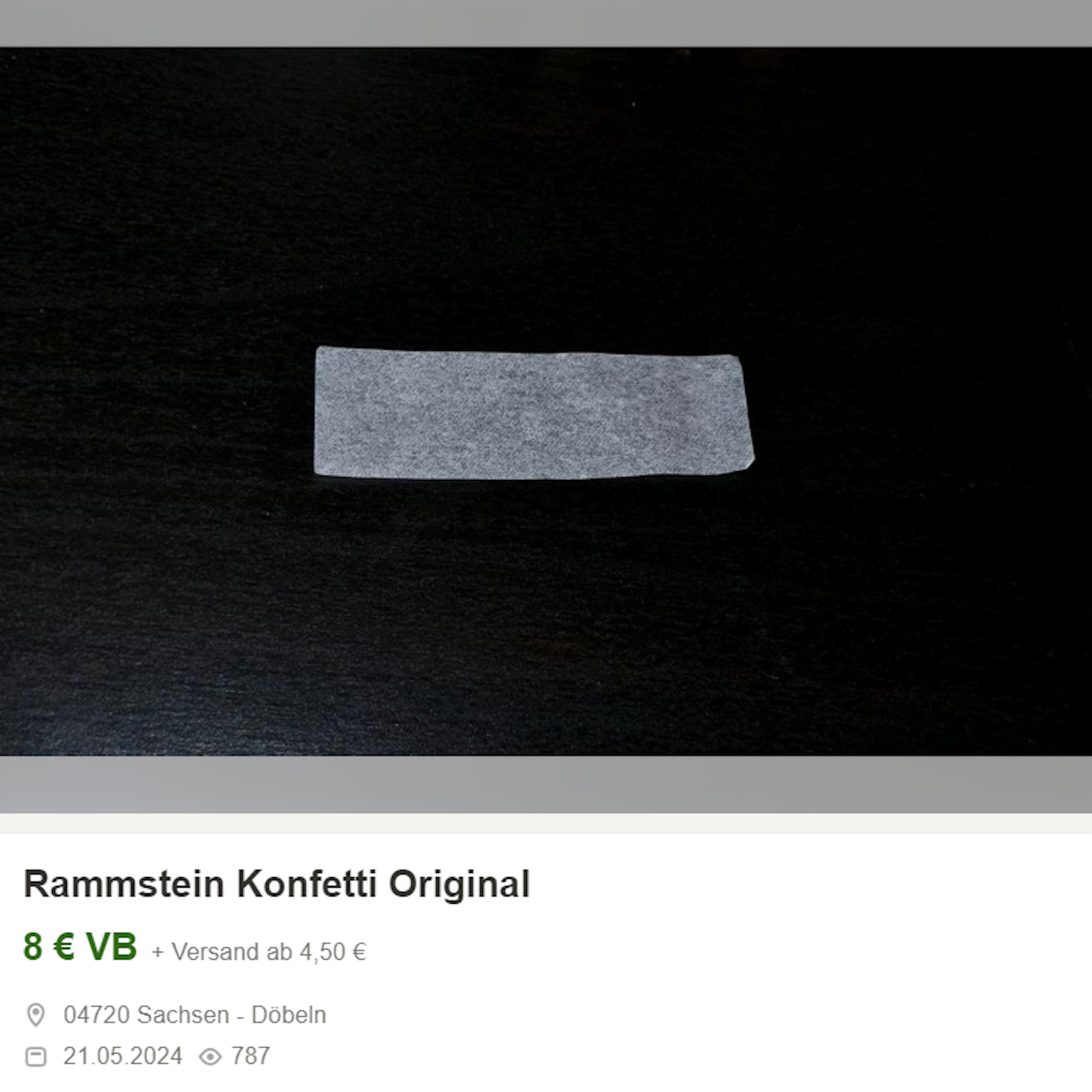 Ein Nutzer bietet auf Ebay ein Konfetti-Schnipselchen von Rammstein für 8 Euro an.