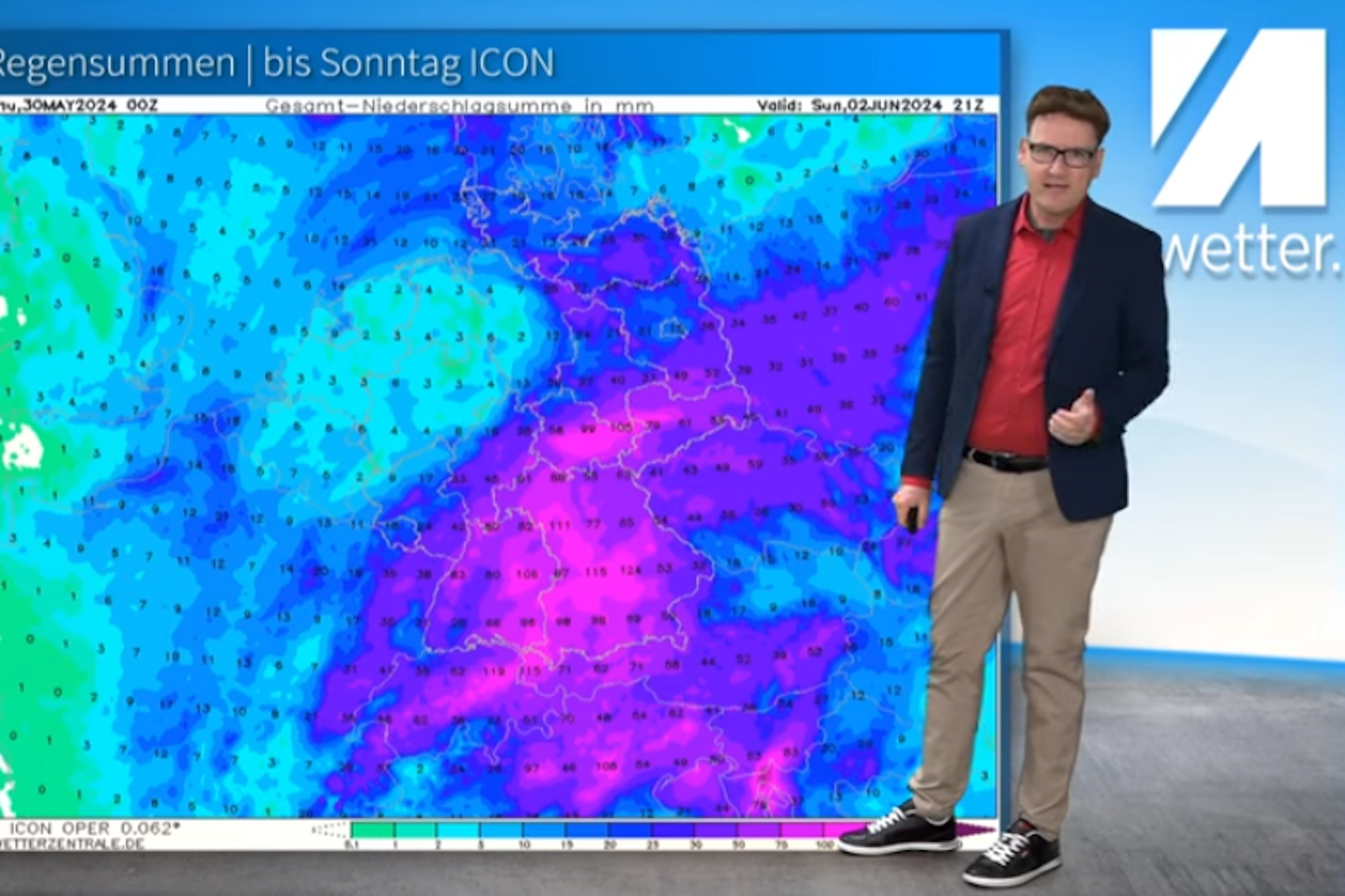 Es droht ein Jahrhundert-Hochwasser, weiß Wetter-Experte Dominik Jung mit Blick auf die Regensummenkarte.