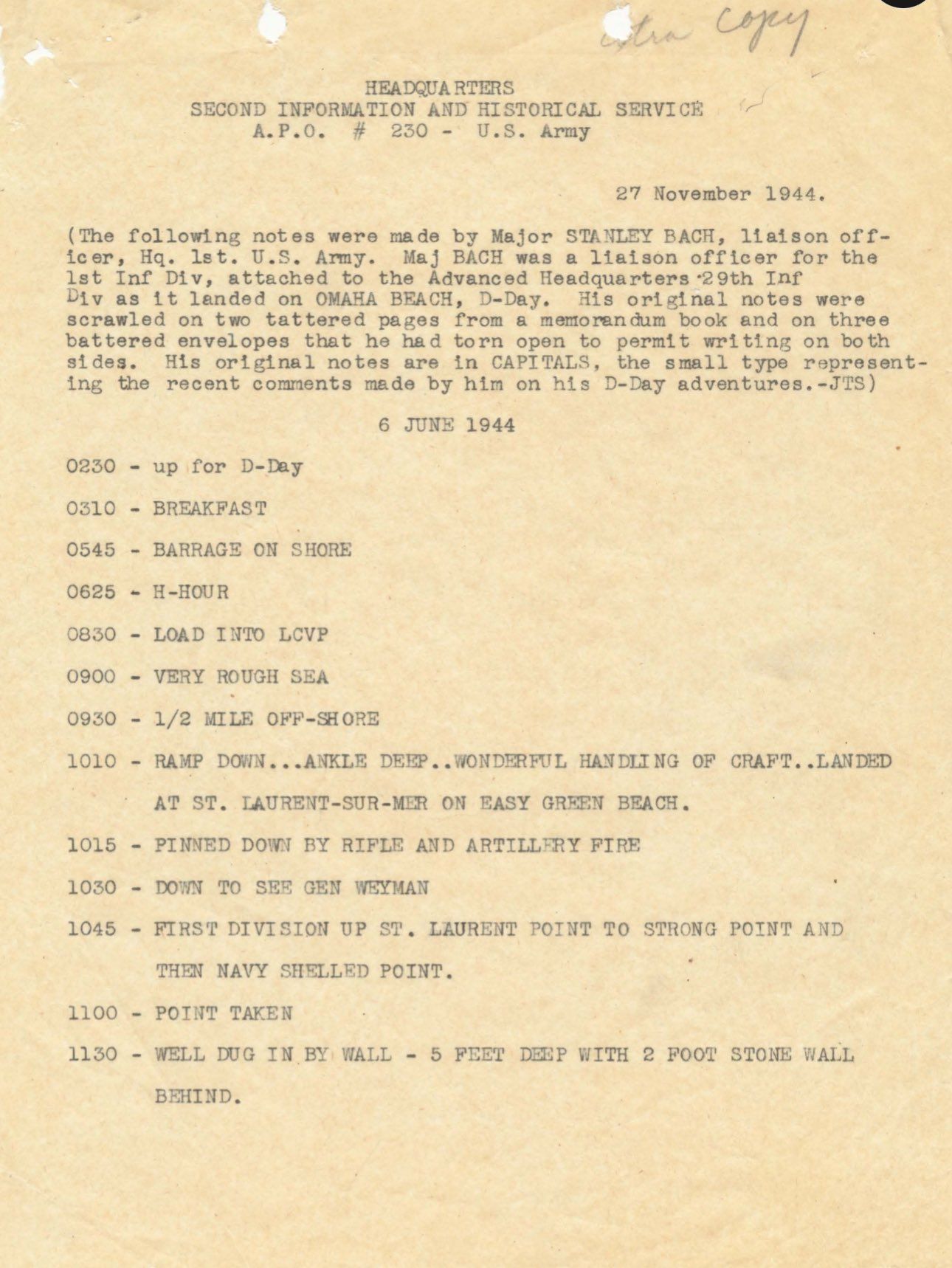 Die Notizen des Stanley Bach vom D-Day am Omaha Beach