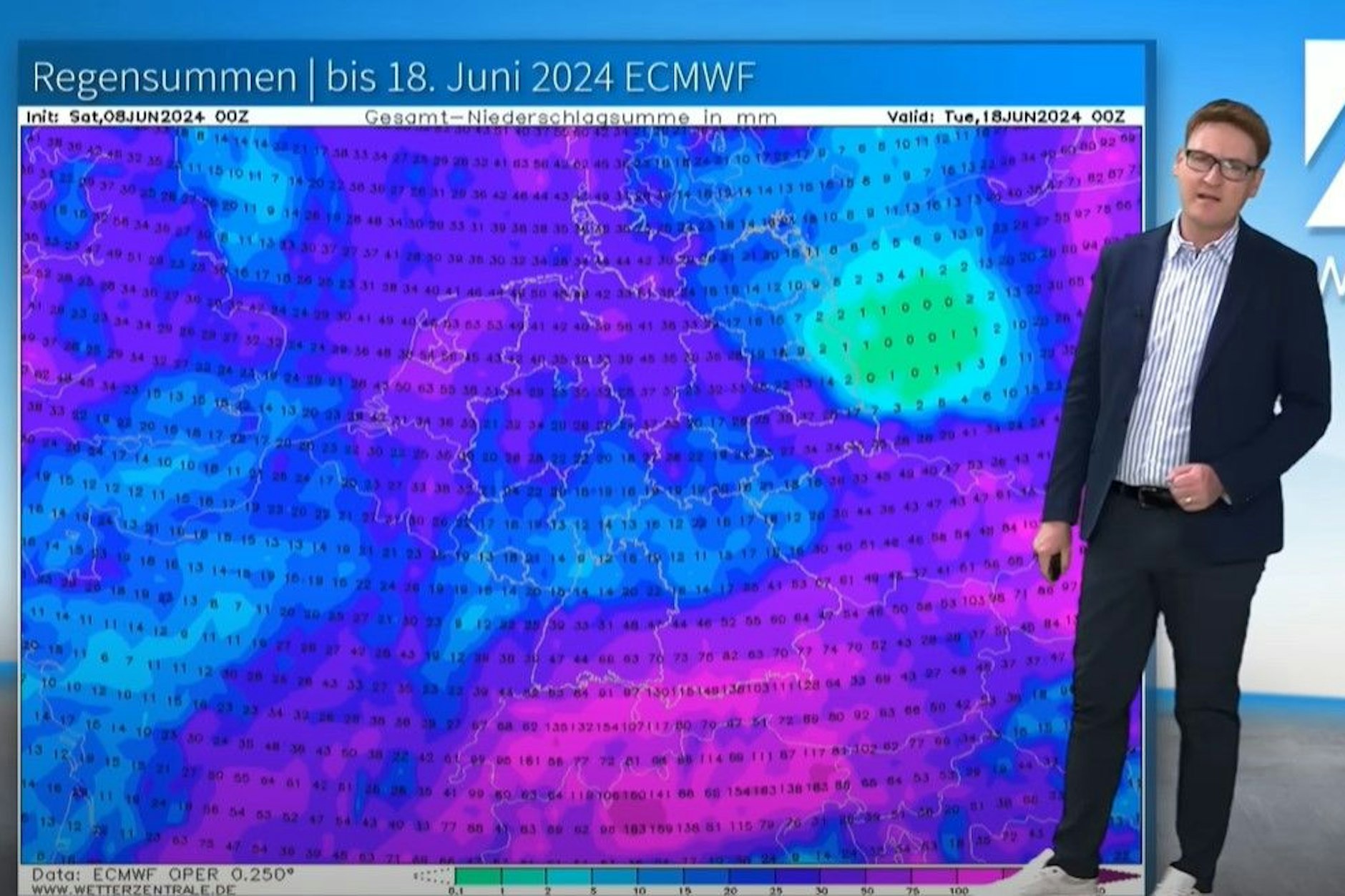 Dominik Jung zeigt in seiner Vorhersage: Der Juni könnte noch ziemlich nass werden.