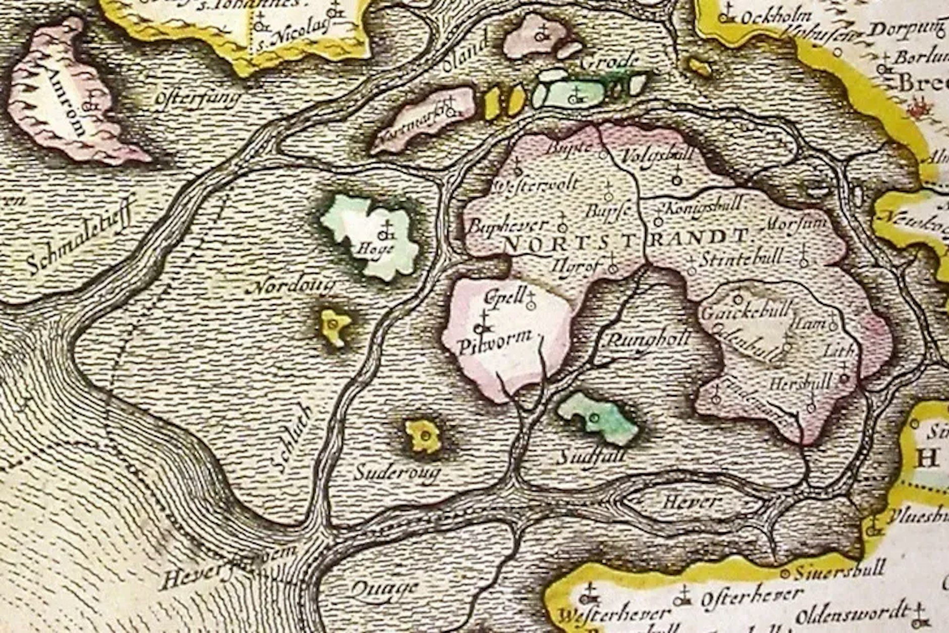 Auf verschiedenen Karten Nordfrieslands aus dem 17. Jahrhundert taucht die Siedlung Rungholt bereits auf. Konkret bewiesen war die Existenz der Stadt damals aber noch nicht.