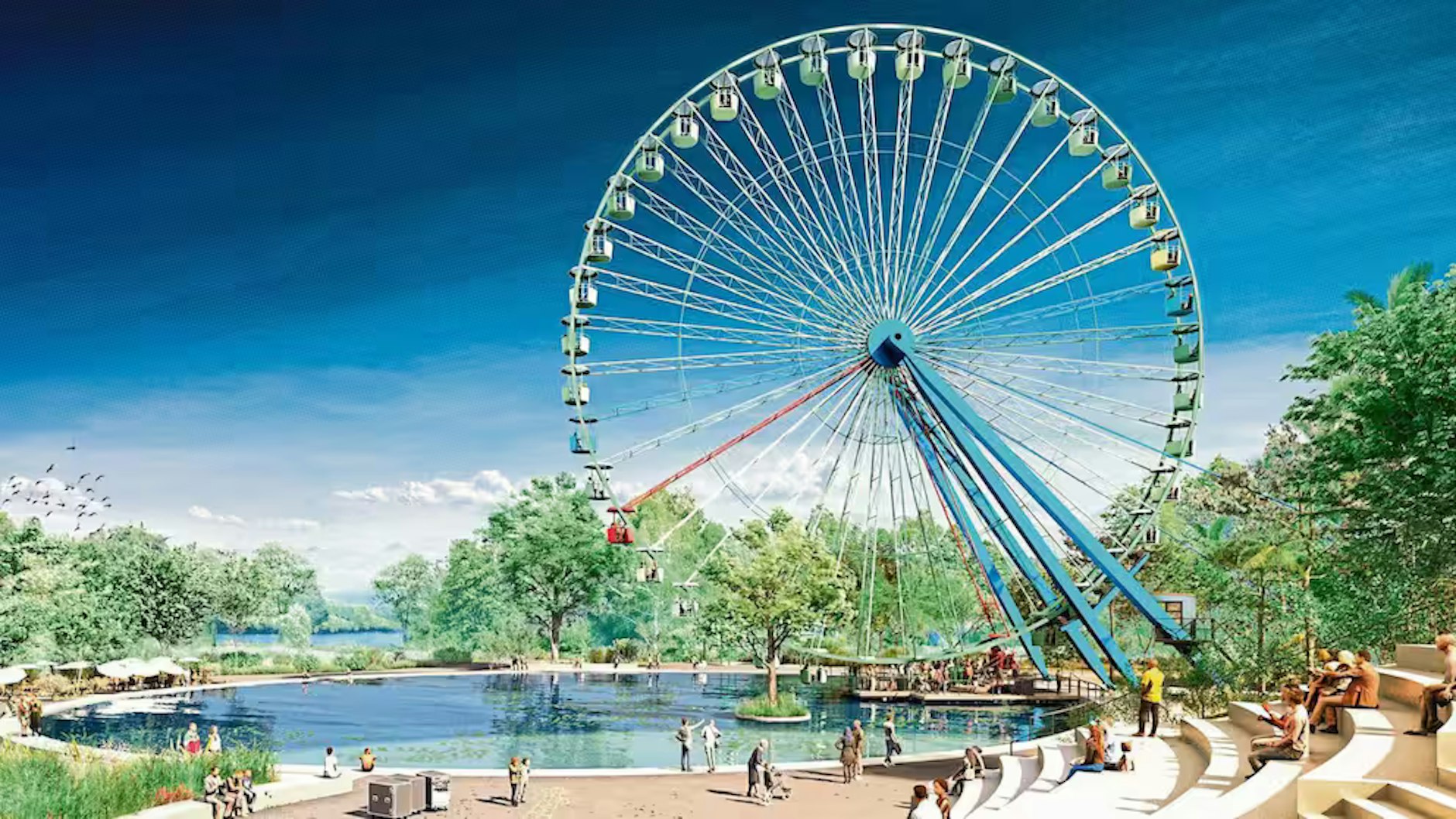 So soll das alte, neue Riesenrad am Wasserbecken im Spreepark aussehen.&nbsp;