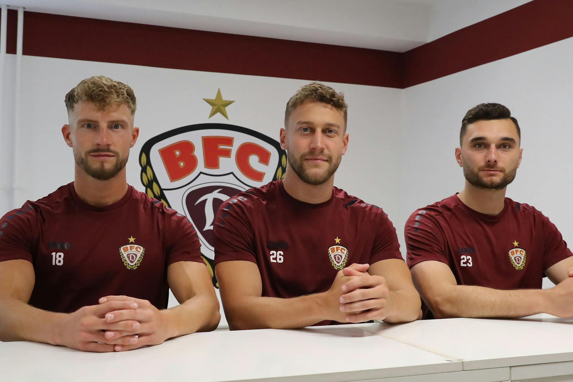 Gestatten, wir sind die Neuen beim BFC Dynamo: Timo Friedrich, David Grözinger und Kristijan Makovec (v.l.n.r.)