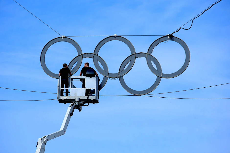 Die Ringe gehören von jeher zum Berliner Olympiastadion. Recht viel weiter sind die Überlegungen für eine Bewerbung für Olympia 2036 oder 2040 noch nicht gediehen.