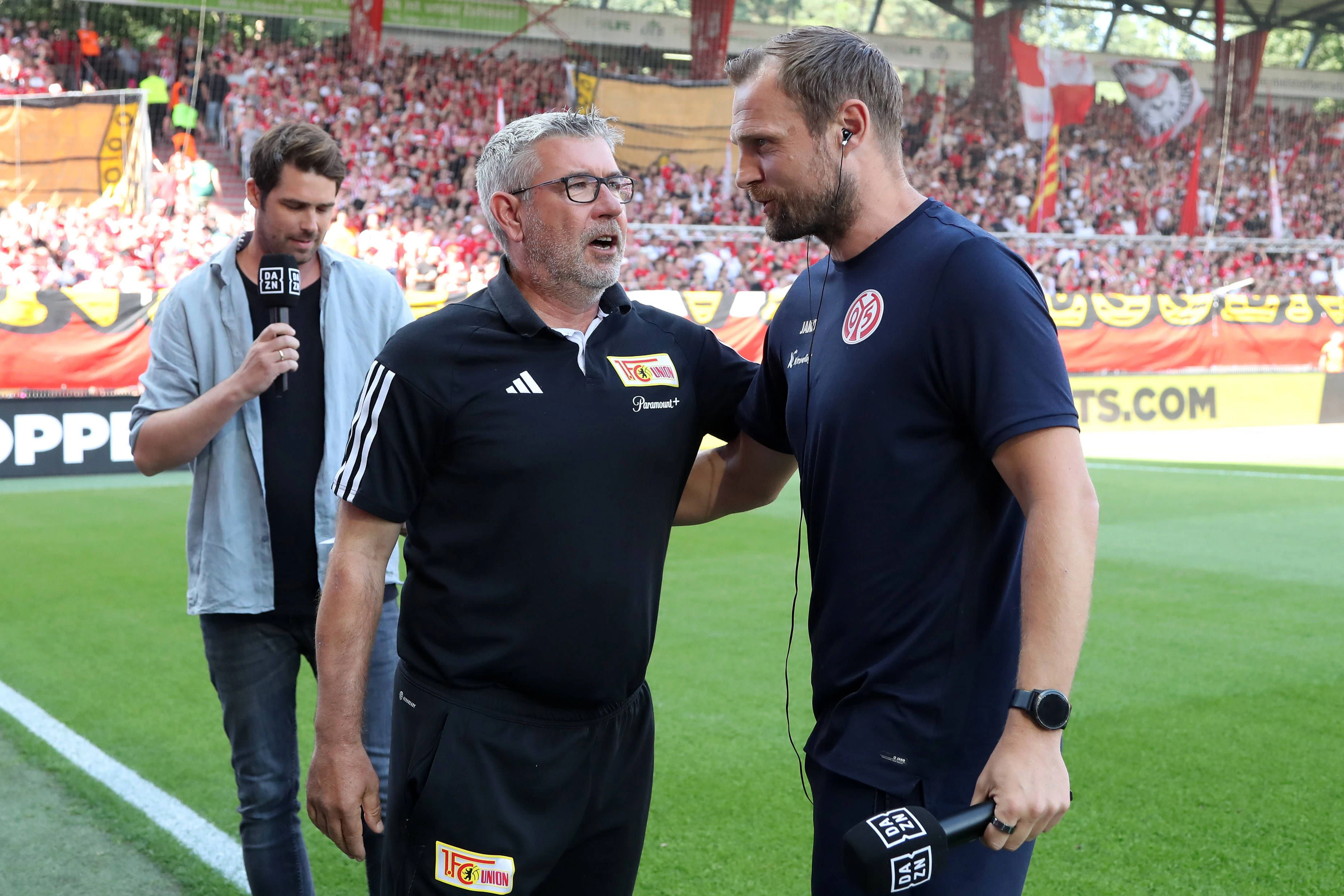 Ex-Coach Urs Fischer (M., 58) prägte über Jahre den 1. FC Union. Der neue Cheftrainer Bo Svensson (r., 45) hat eine etwas andere Philosophie.&nbsp;