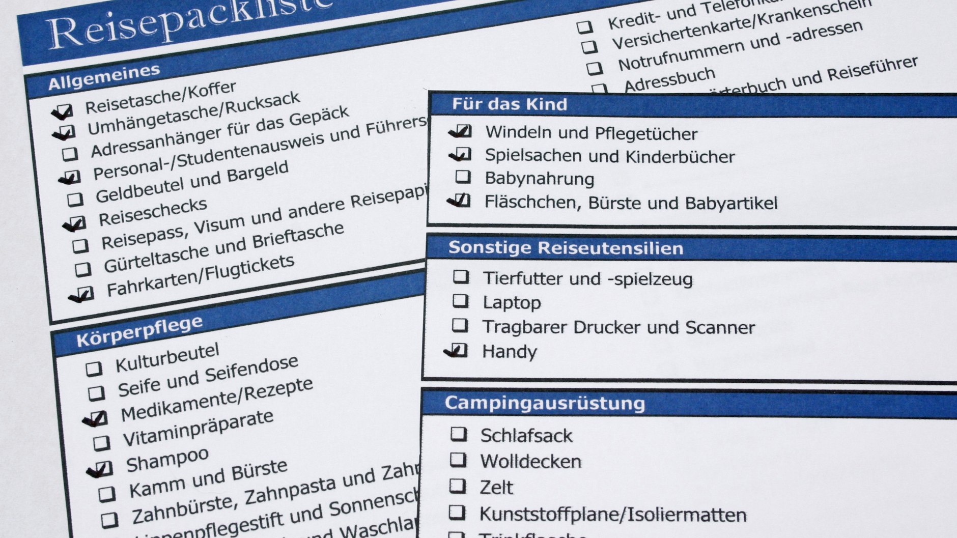 Eine gut sortierte und leserliche Packliste ist beim Kofferpacken schon die halbe Arbeit.