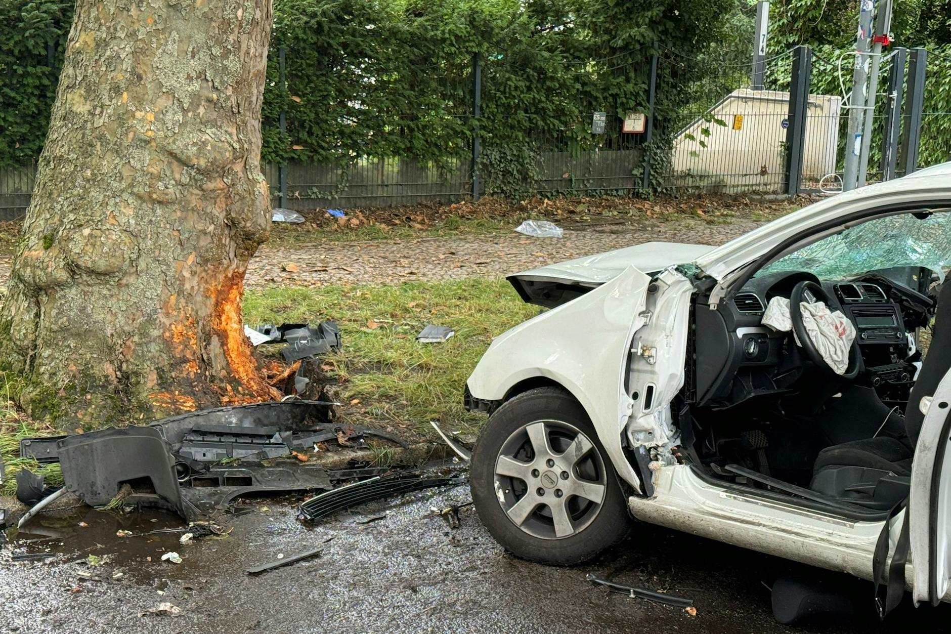 Das Auto prallte aus bislang noch ungeklärter Ursache gegen einen Baum.