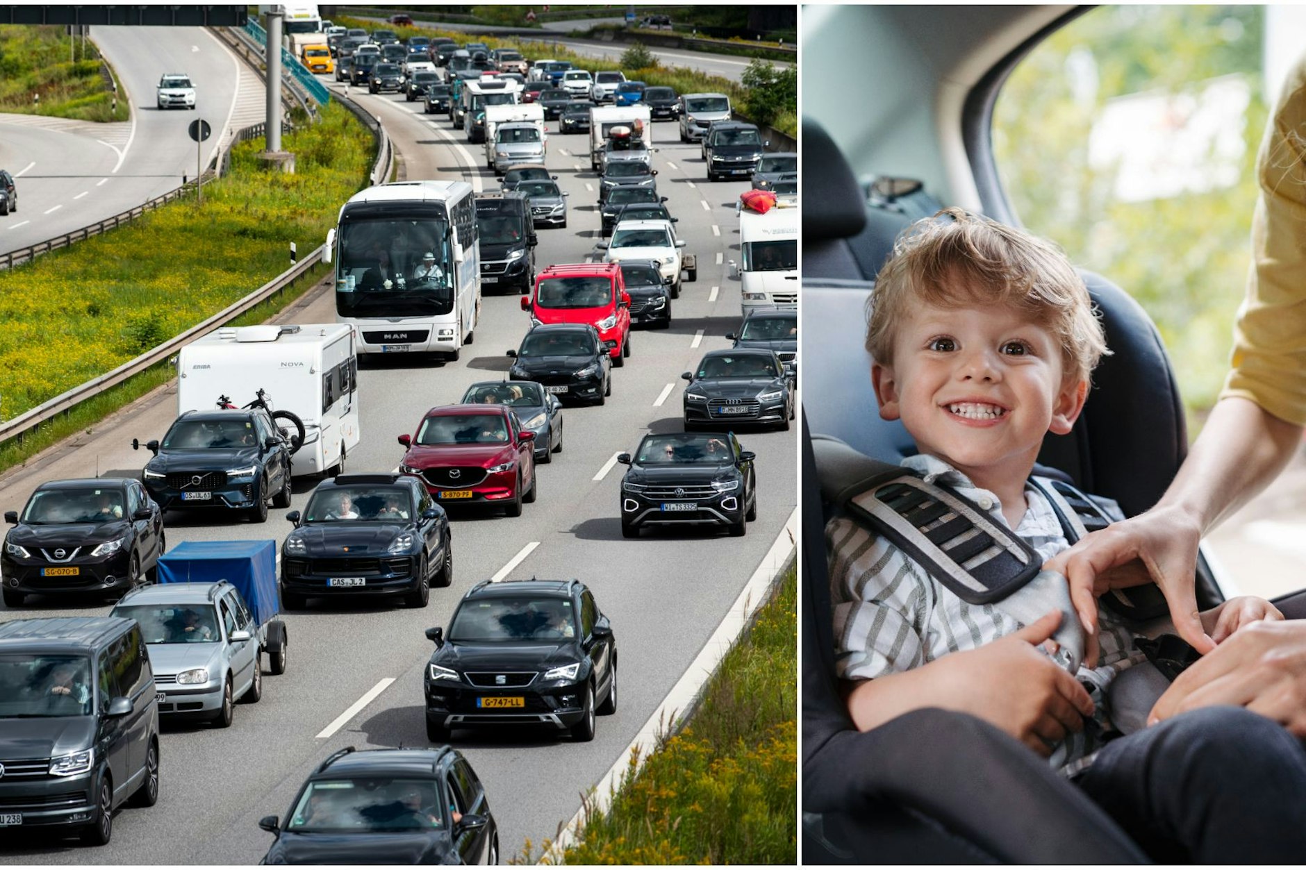 Achtung: große Staugefahr zum Wochenende! So können Sie sich vorbereiten und Ihre Kinder auf langen und anstrengenden Autofahren zufrieden ans Ziel bringen.