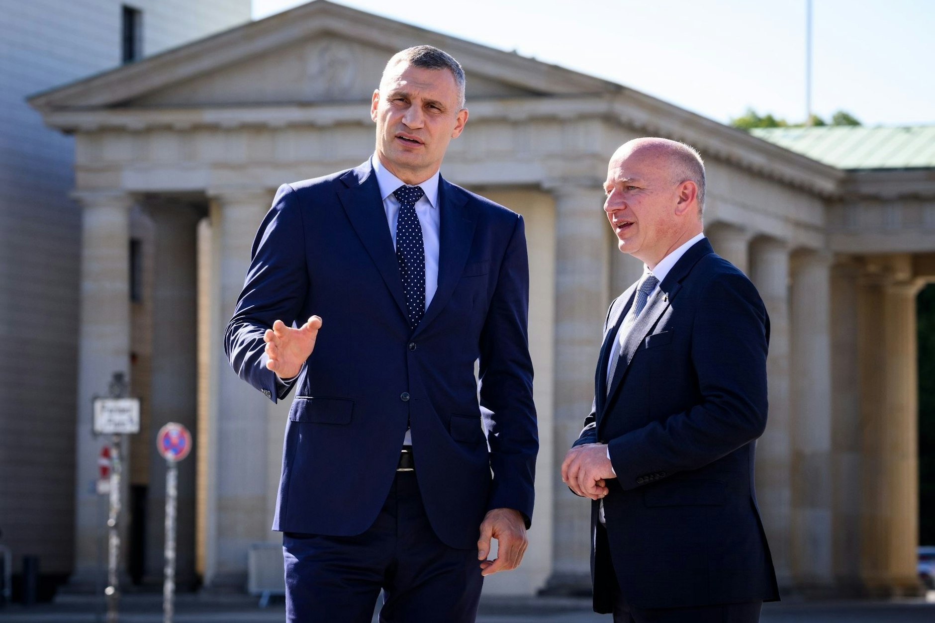 14.09.2023: Kai Wegner (r.), Regierender Bürgermeister von Berlin, empfängt Vitali Klitschko, Bürgermeister von Kiew.