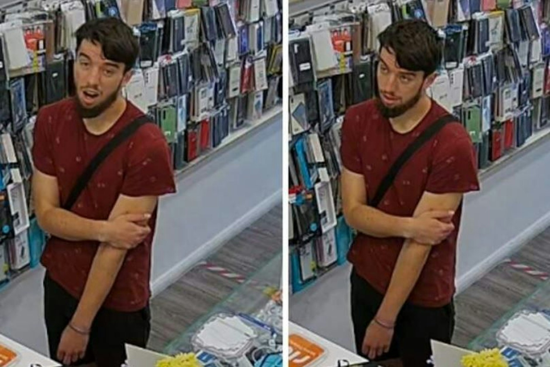 Die Polizei Berlin fahndet nach diesem Mann, der mit einer Pistole einen Handyshop überfiel.