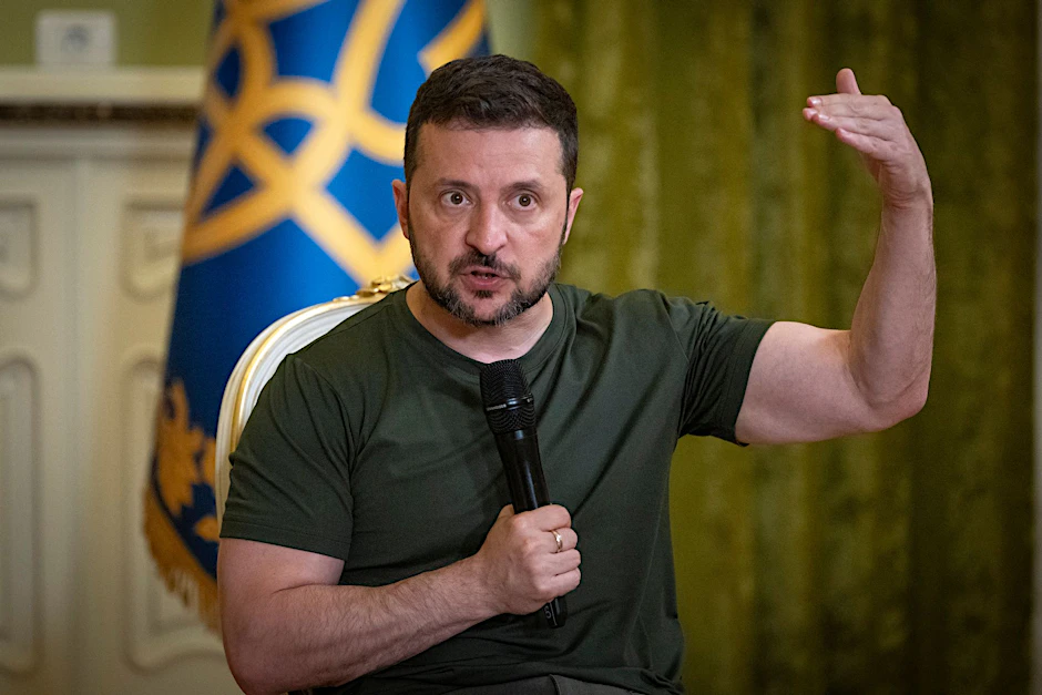 Wolodymyr Selenskyj, Staatspräsident der Ukraine, spricht während einer Pressekonferenz.&nbsp;