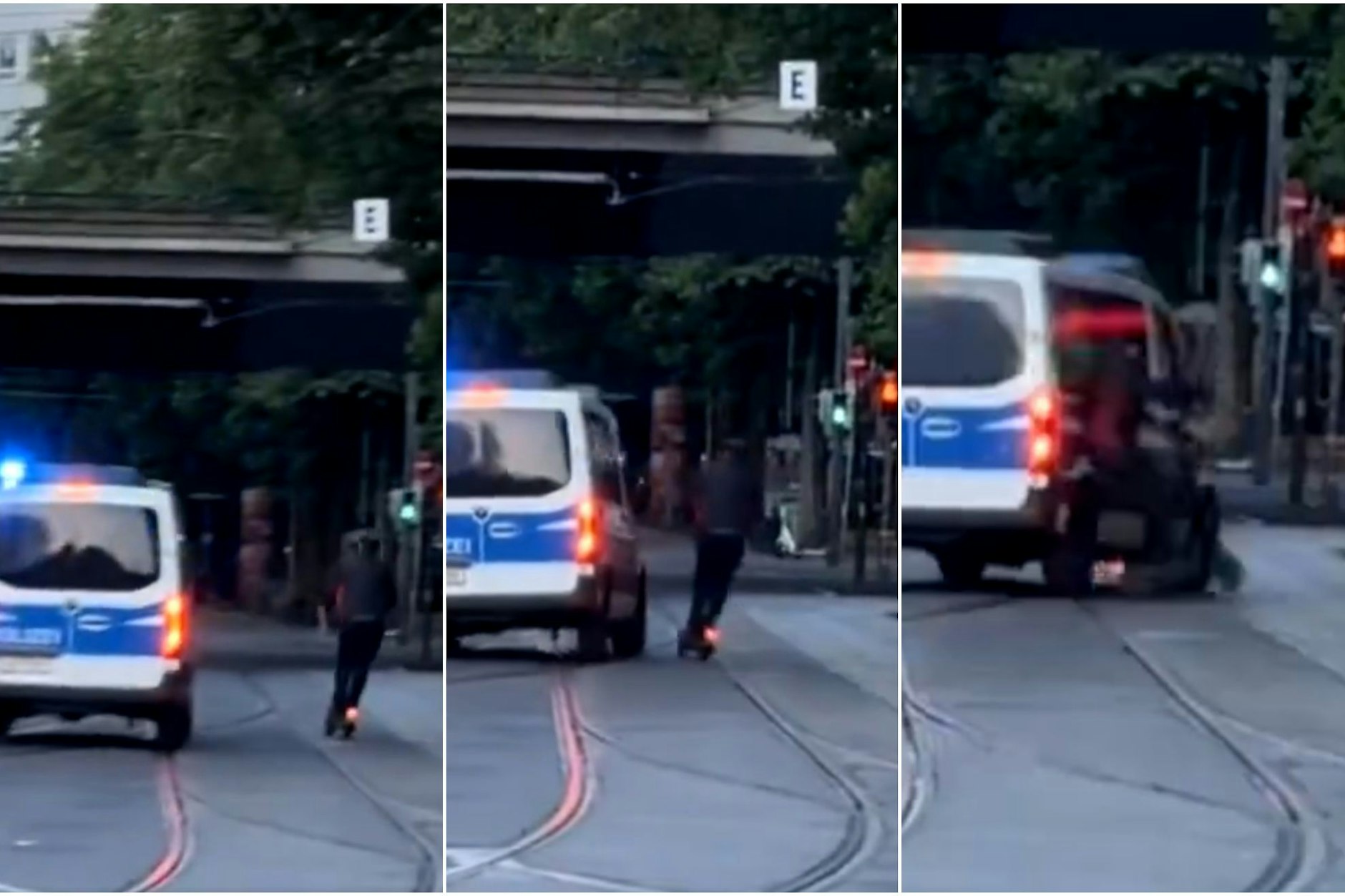 Krasses VIDEO: Polizei rammt Po-Grapscher vom E-Scooter.