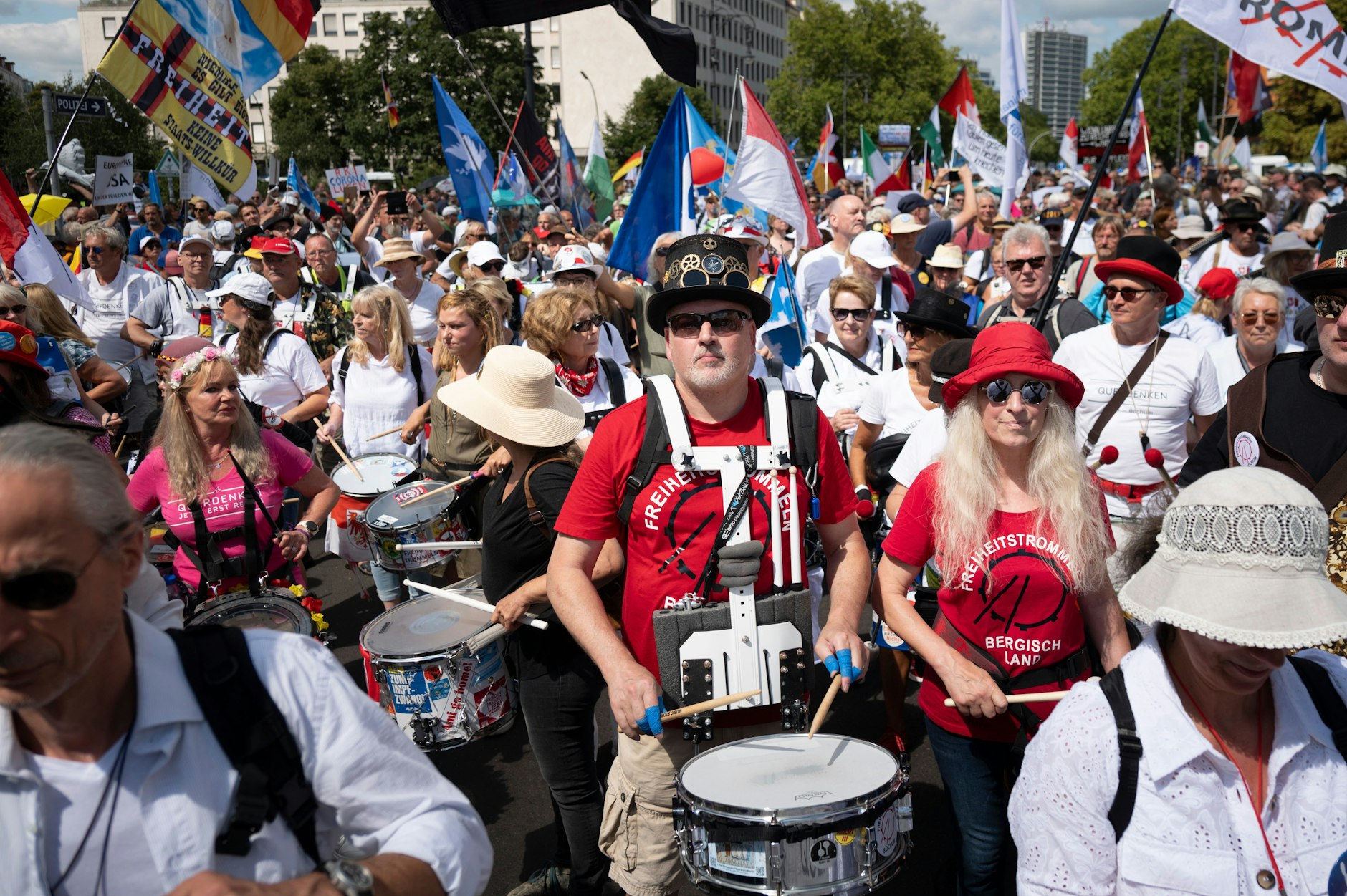 Die Demo war laut: Im ersten Block waren Trommler.