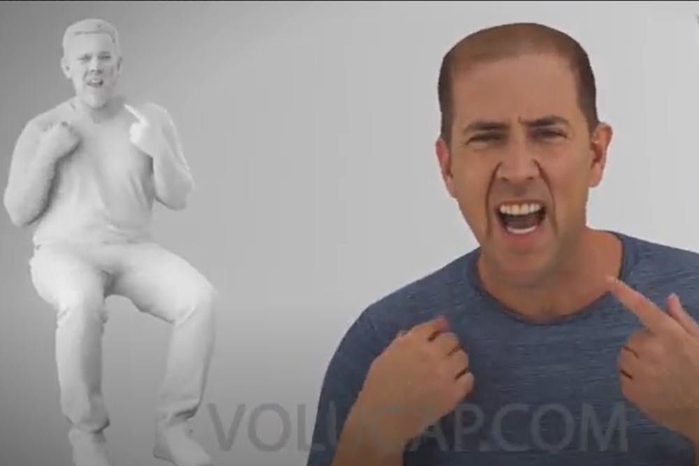 In diesem PR-Video des Volucap-Studios wird gezeigt, wie ein echt wirkender Deepfake eines Schauspielers erzeugt wird.