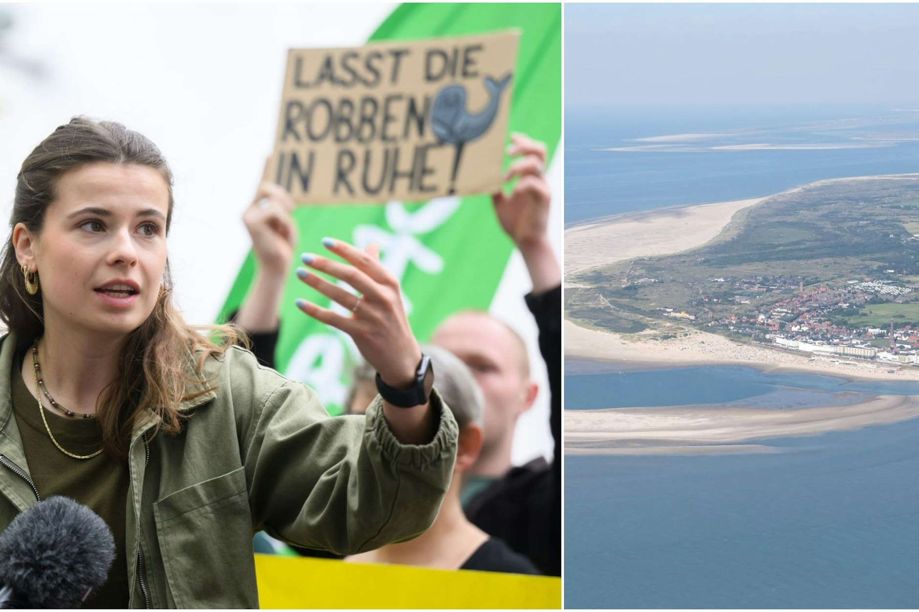 "Lasst unsere Robben in Ruhe!" - Luisa Neubauer, Sprecherin von Fridays for Future Deutschland, spricht bei einer Aktion vor dem niedersächsischen Landtag. Gemeinsam mit anderen Organisationen wie Greenpeace fordert Fridays for Future, keine Genehmigung für das Gasfeld vor Borkum zu erteilen.