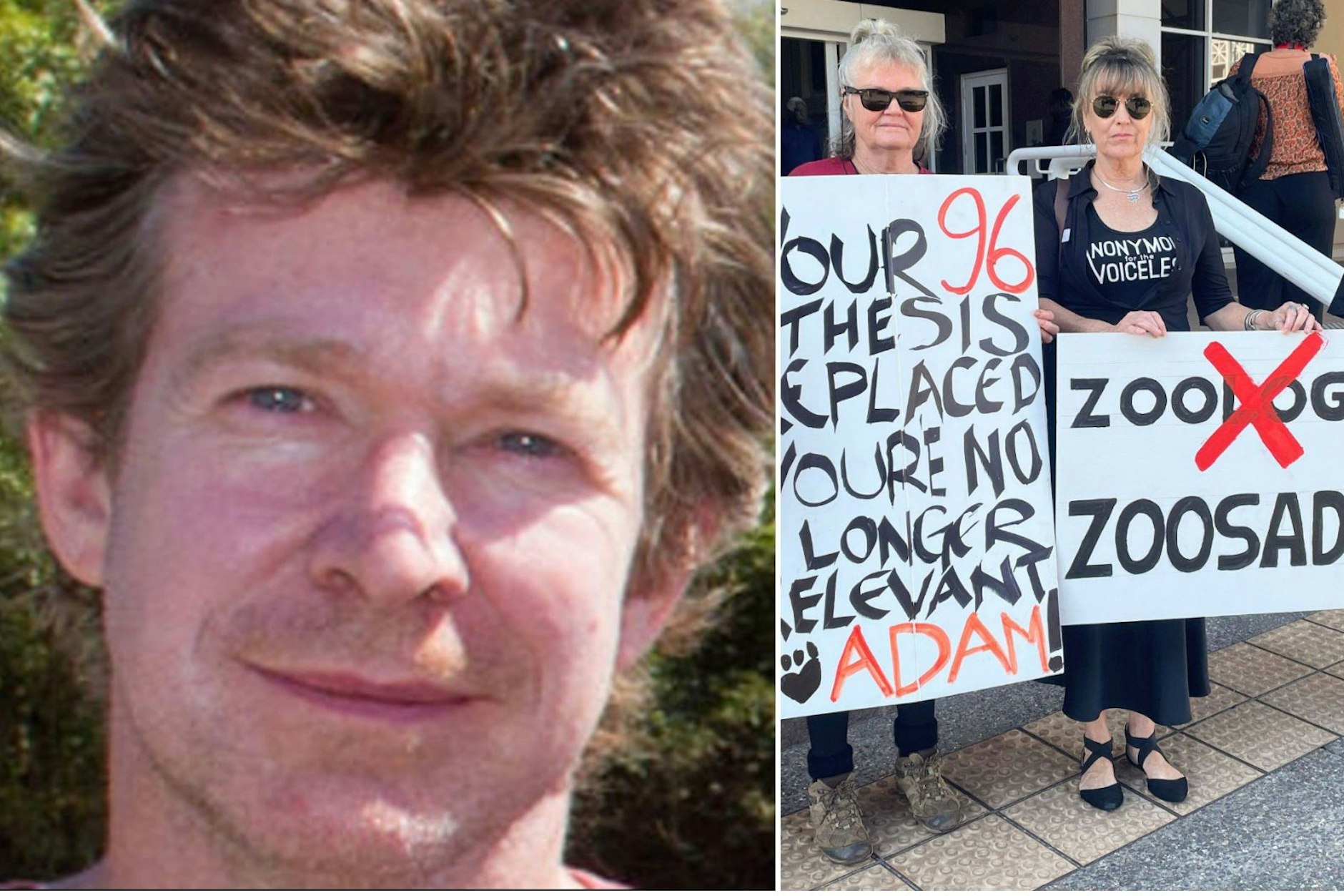 Tierschützer demonstrieren vor der Urteilsverkündung für Adam Britton vor dem Obersten Gerichtshof. Adam Robert Corden Britton (l.) bekannte sich schuldig, nachdem ihm vorgeworfen wurde, mehr als 42 Hunde gequält und sexuell ausgebeutet zu haben.