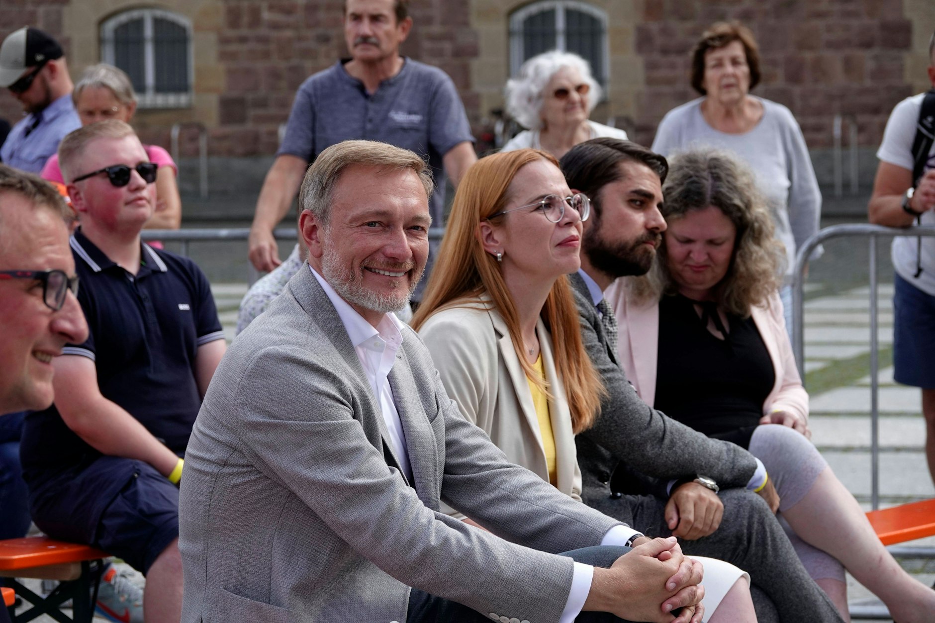 Christian Lindner, Bundesvorsitzender der FDP und Bundesfinanzminister, auf einer Wahlkampfkundgebung der FDP Sachsen in Chemnitz zur Landtagswahl