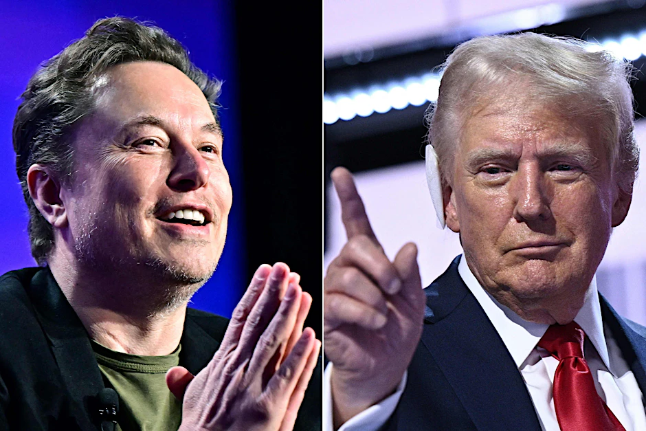 Der zuständige EU-Kommissar Thierry Breton warnt vor möglicherweise illegalen Inhalten eines Interviews von Musk (l.) mit Trump (r.), das heute Nacht (2 Uhr deutscher Zeit) live auf X gestreamt wird.