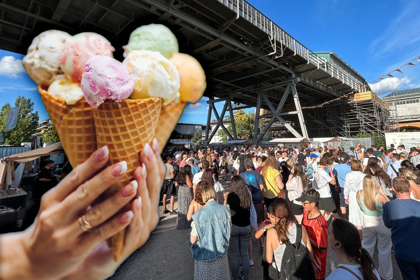 Die Besucher beim Ice Cream Festival am Gleisdreieck erwarteten Eiscreme satt - stattdessen gab's viel Warterei.