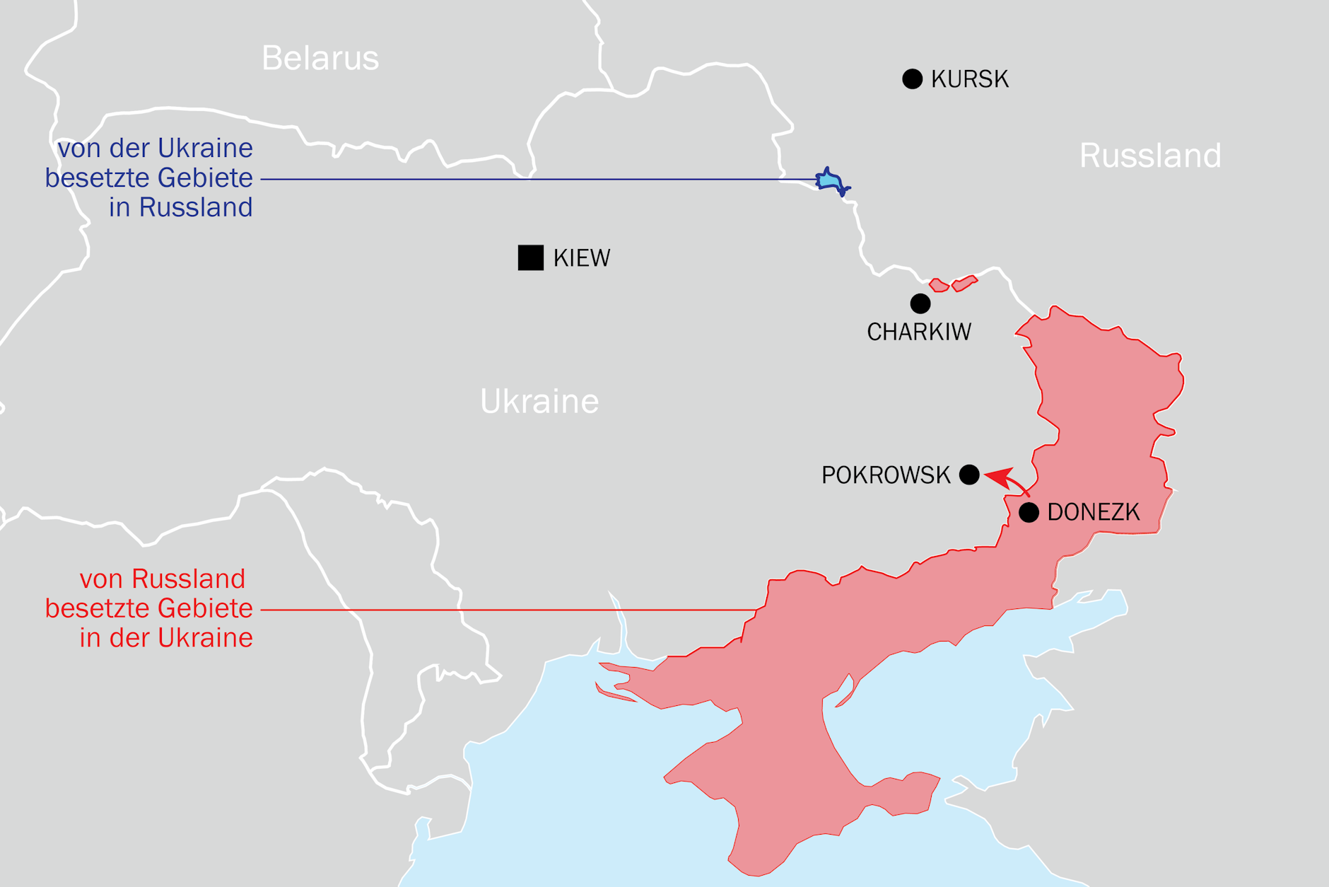 Besetzte Gebiete im Ukraine-Krieg.