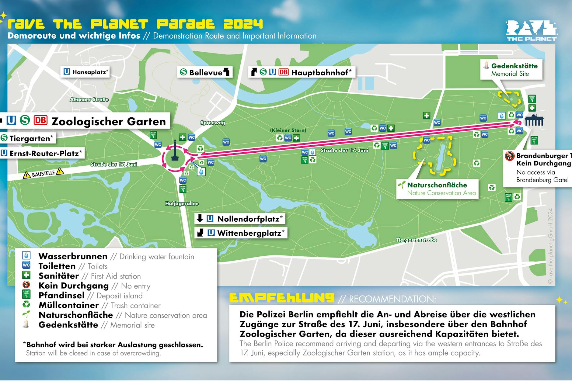 Verkehrseinschränkungen in Berlin: „Rave The Planet“ am 17. August 2024 im Tiergarten!
