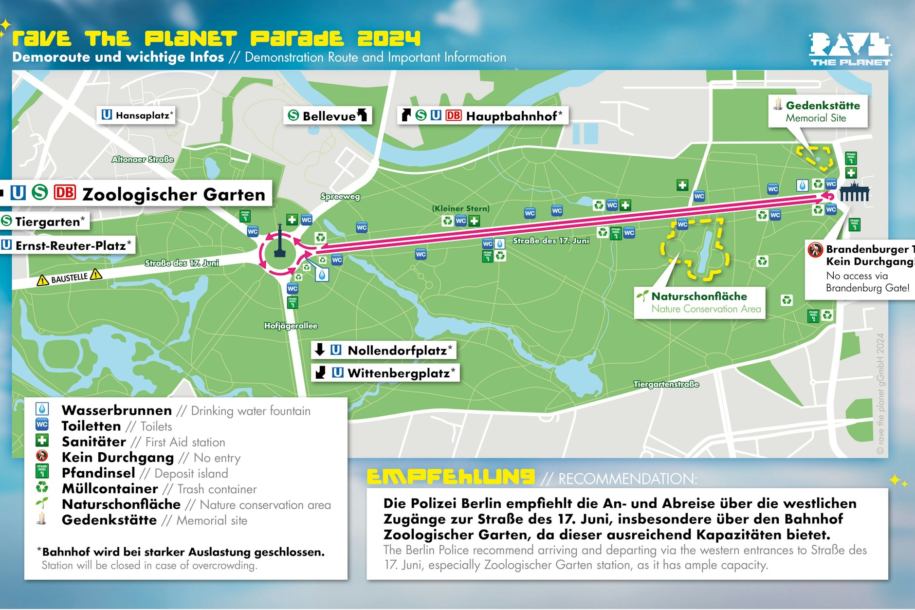 Verkehrseinschränkungen in Berlin: „Rave The Planet“ am 17. August 2024 im Tiergarten!