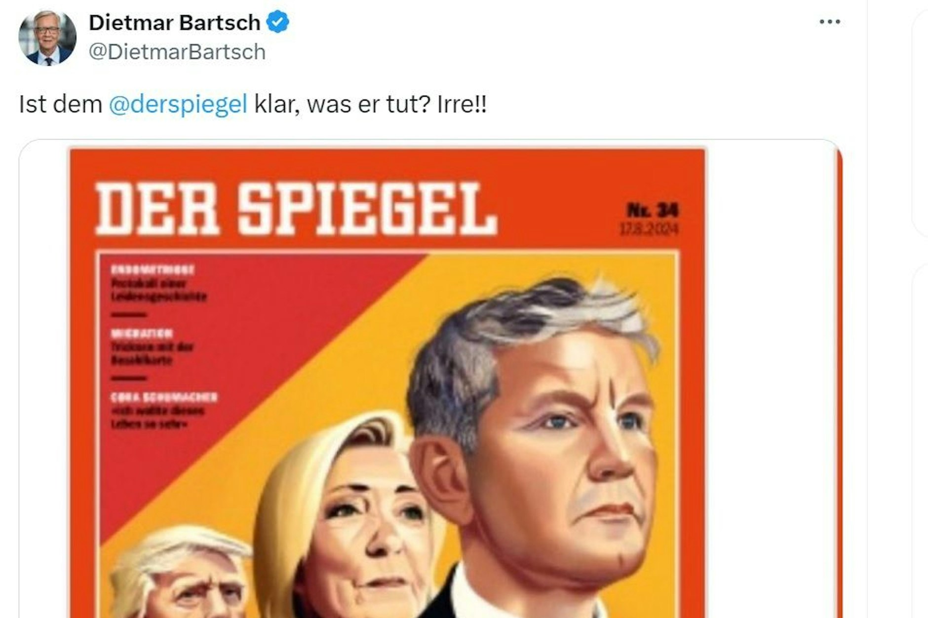 Dietmar Bartsch hat das aktuelle Spiegel-Cover kommentiert.