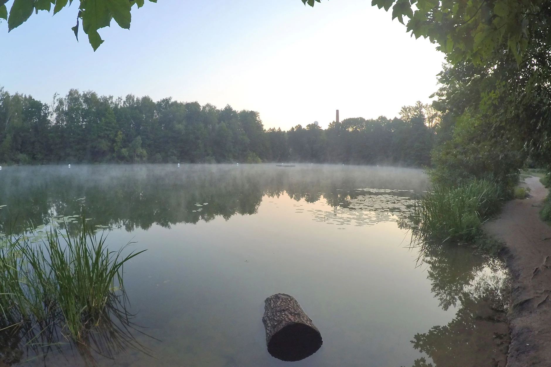 Bodennebel liegt am frühen Morgen über dem Teufelssee.&nbsp;