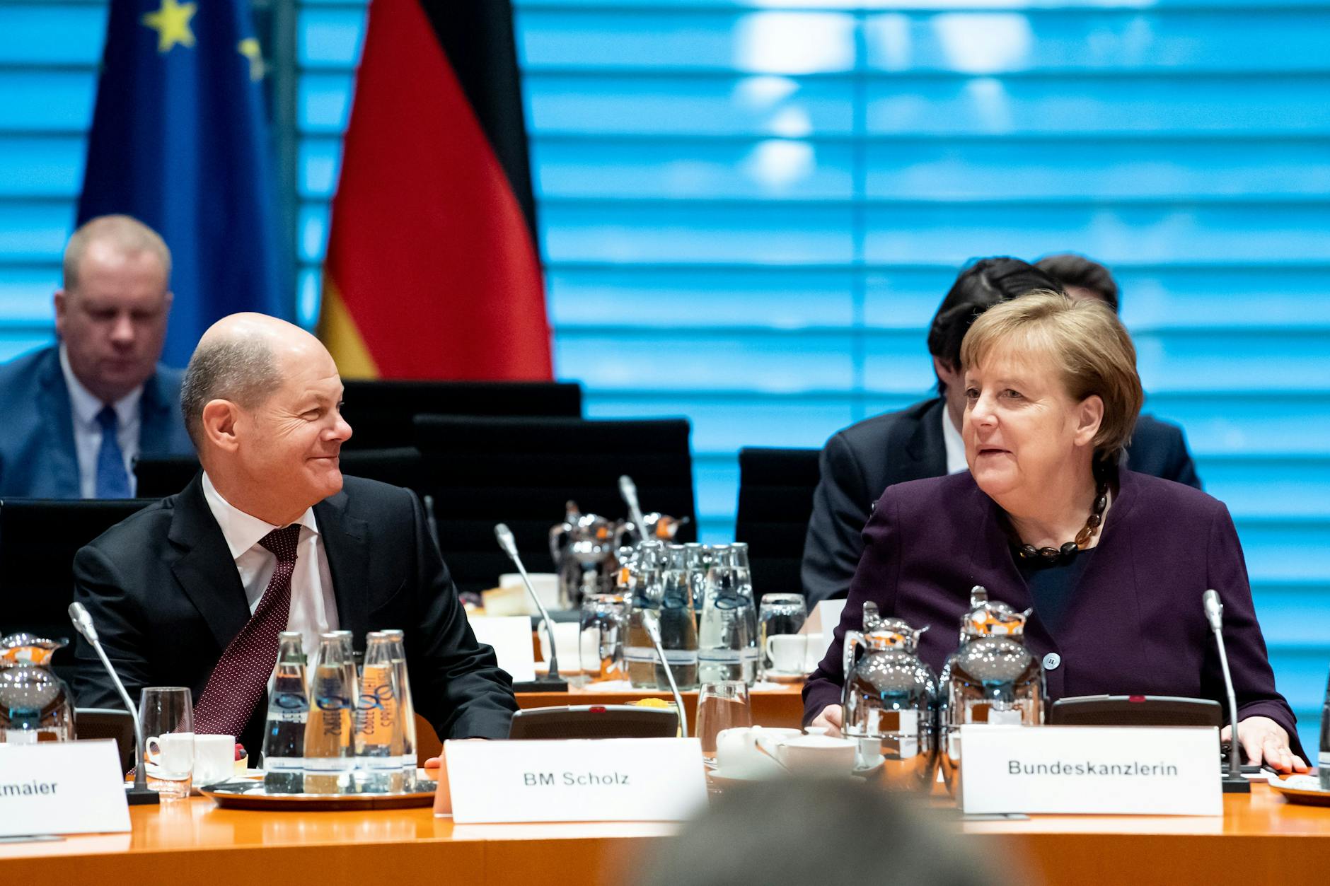 Angela Merkel und Olaf Scholz bei der Sitzung von Ministerpräsidentenkonferenz (MPK) und Bundesregierung am 12. März 2020.