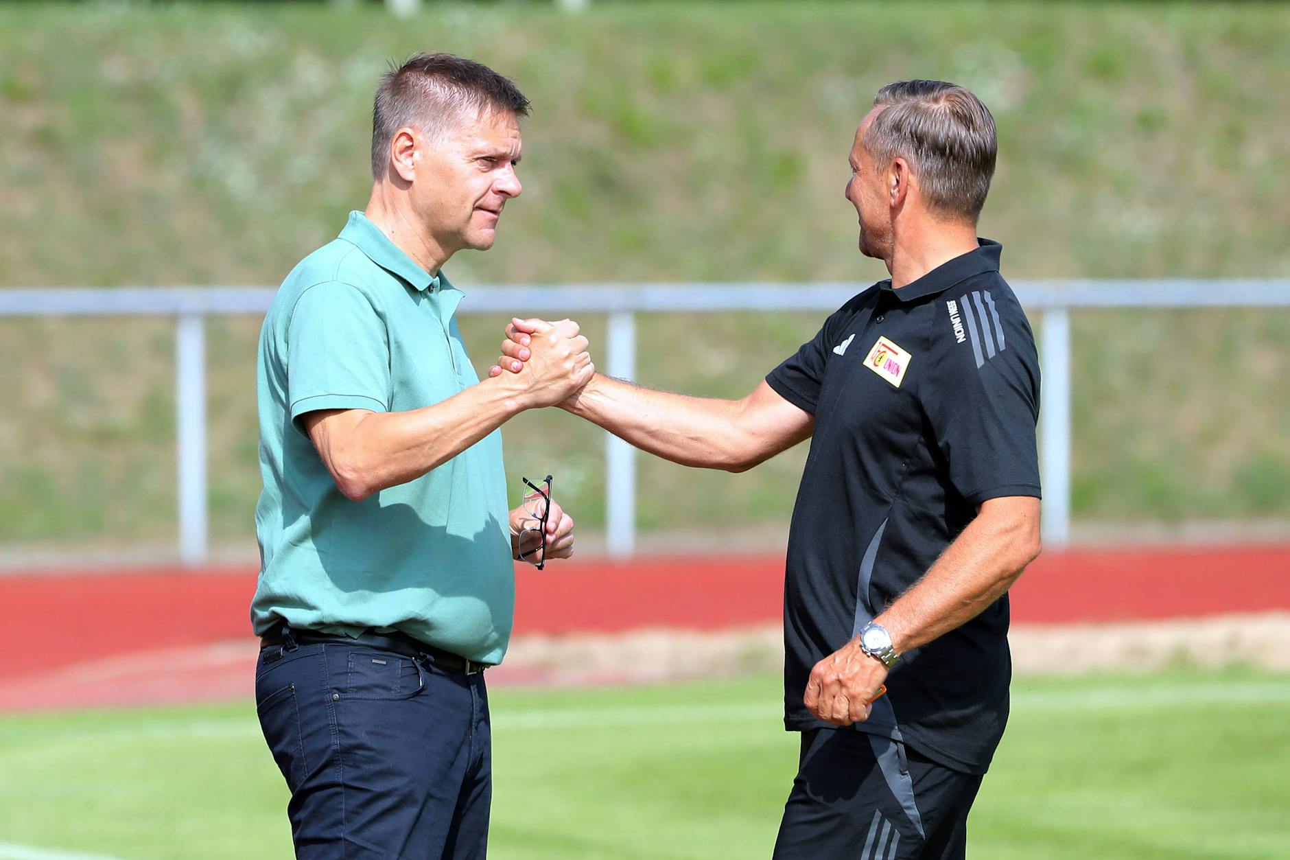 Chefscout Oliver Ruhnert (l.) hat den Managerjob beim 1. FC Union an Horst Heldt abgegeben: Auf dem Transfermarkt arbeitet das Duo Hand in Hand. 