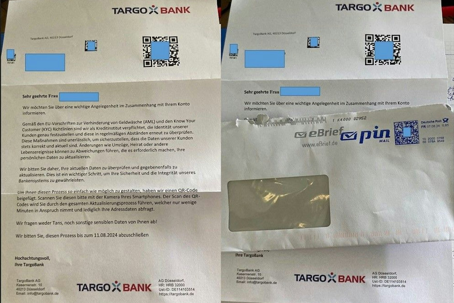Die Targobank selbst warnt: Mit diesen Briefen wollen Betrüger an wichtige Konto-Daten kommen.