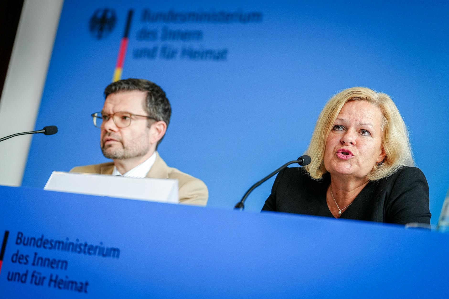 Nancy Faeser (SPD) und Marco Buschmann (FDP) stellten am Donnerstag ein Sicherheitspaket nach der Messerattacke von Solingen vor.