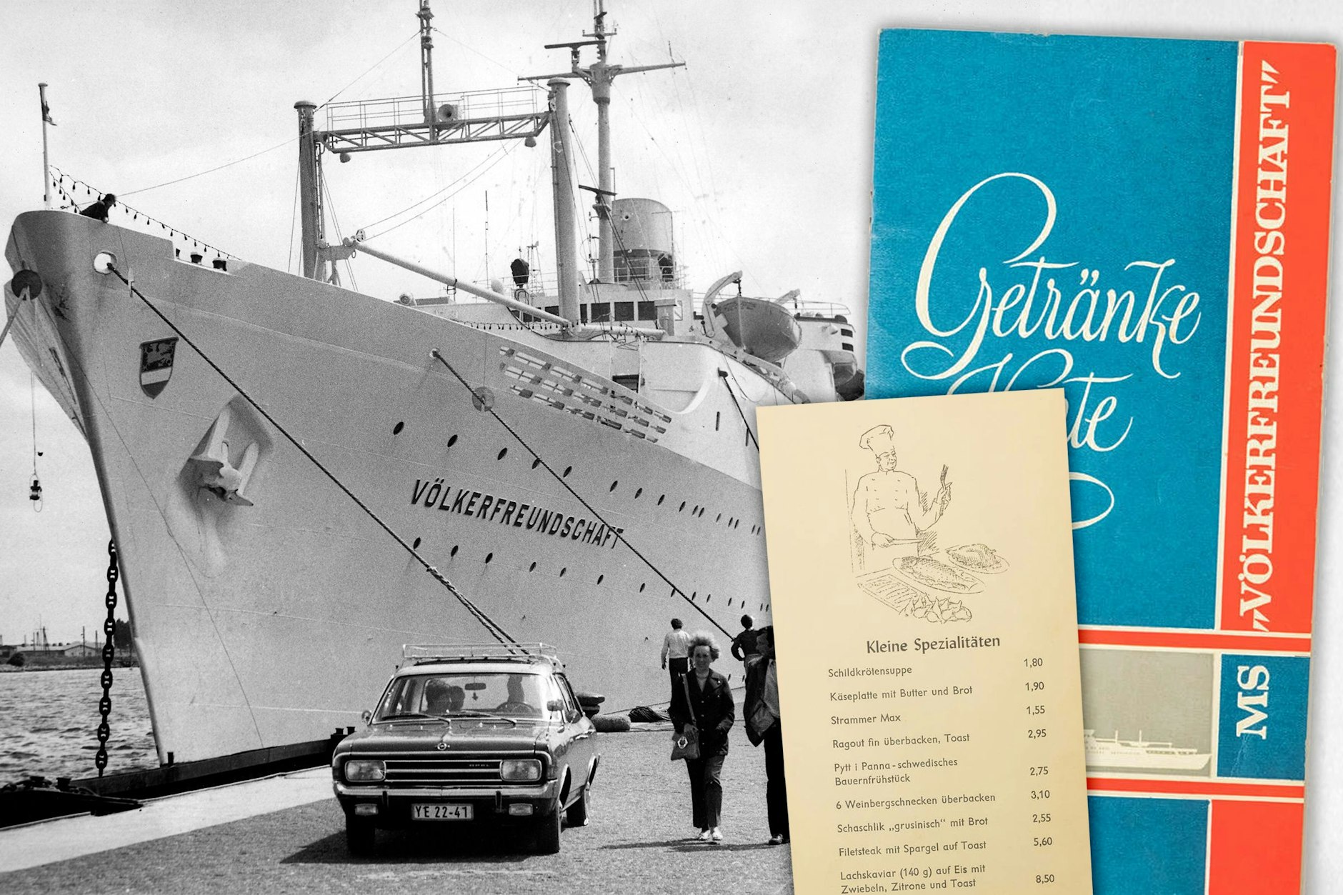 Die MS Völkerfreundschaft war eines der Kreuzfahrtschiffe der DDR - noch heute erinnern alte Speisekarten daran, welche kulinarische Versorgung es an Nord gab.