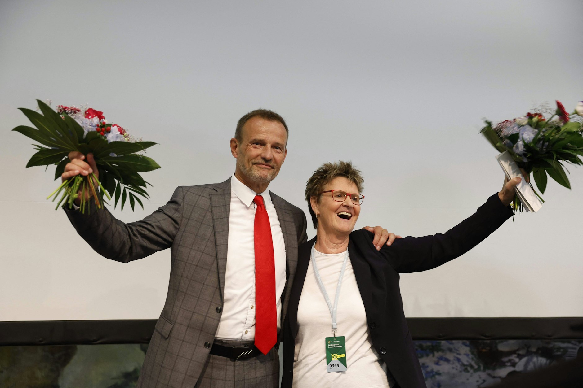 Sabine Zimmermann (re.) und Jörg Scheibe, die Spitzenkandidaten der BSW-Partei in Sachsen