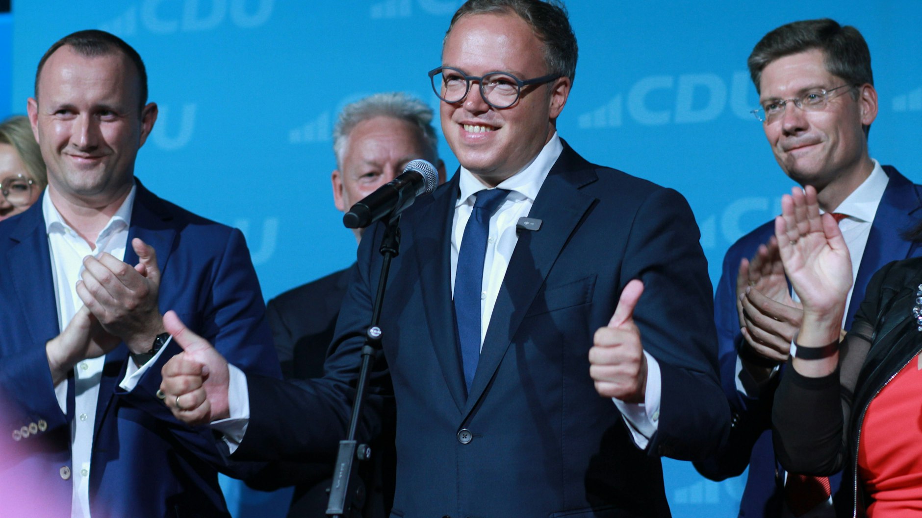 Mario Voigt beim Wahlabend der CDU Thüringen.