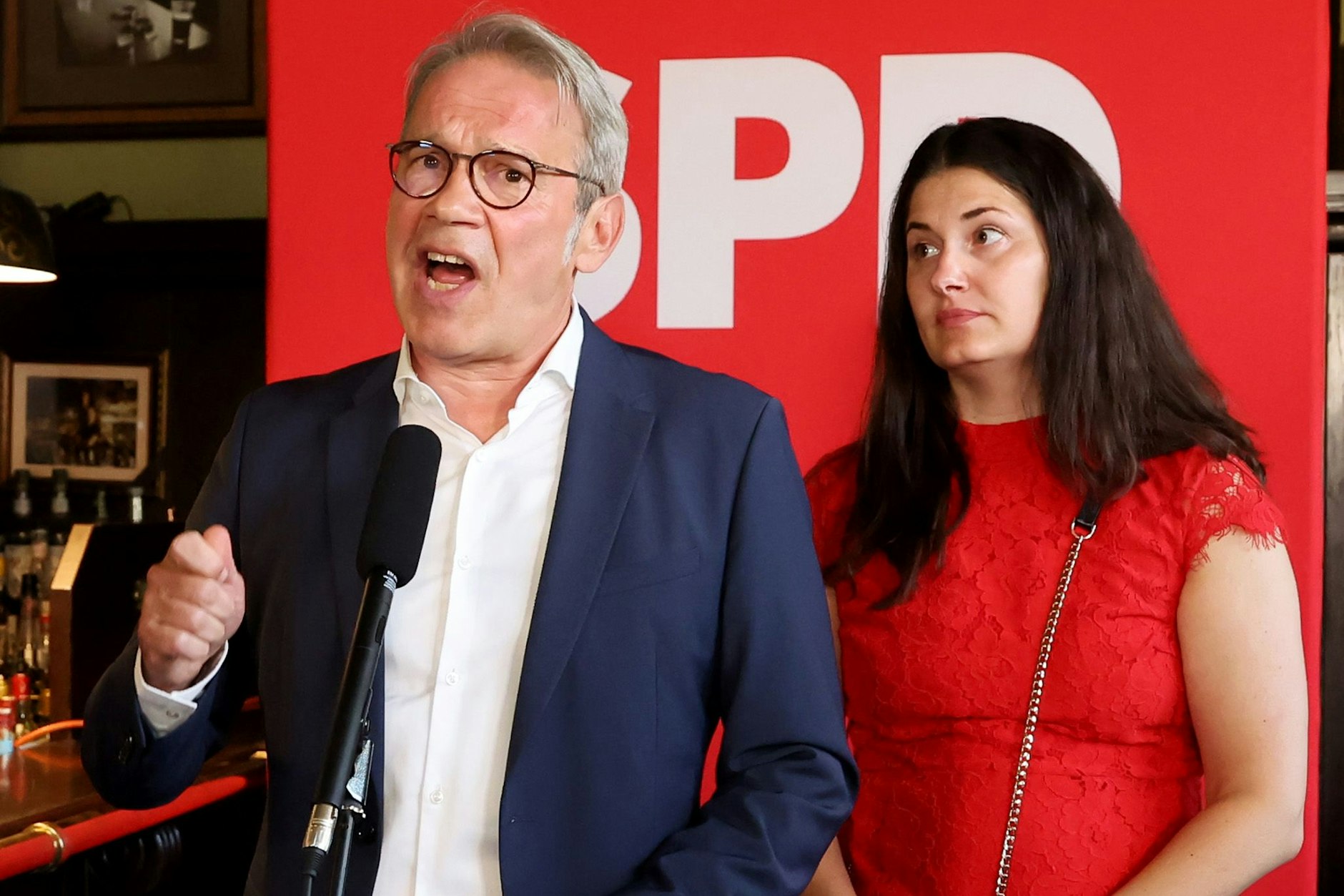 Georg Maier (SPD), Vorsitzender der SPD in Thüringen und Spitzenkandidat bei der Wahlparty der SPD.