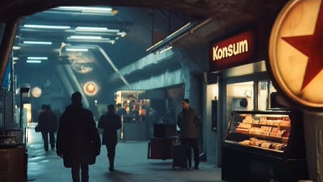 Auf der DDR-Mondbasis kann noch im Konsum eingekauft werden.