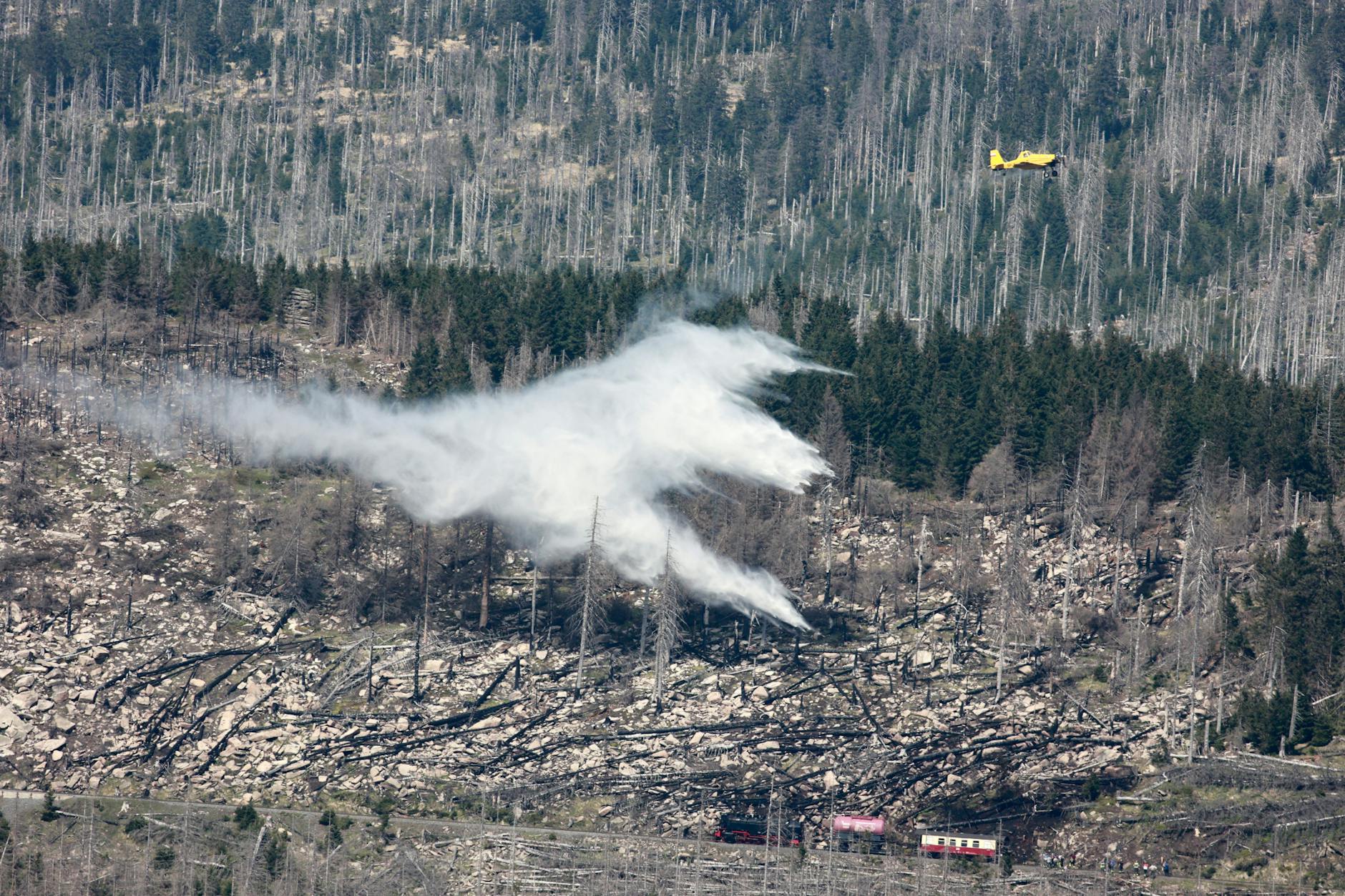 Mit Löschflugzeug wird das Feuer bekämpft.