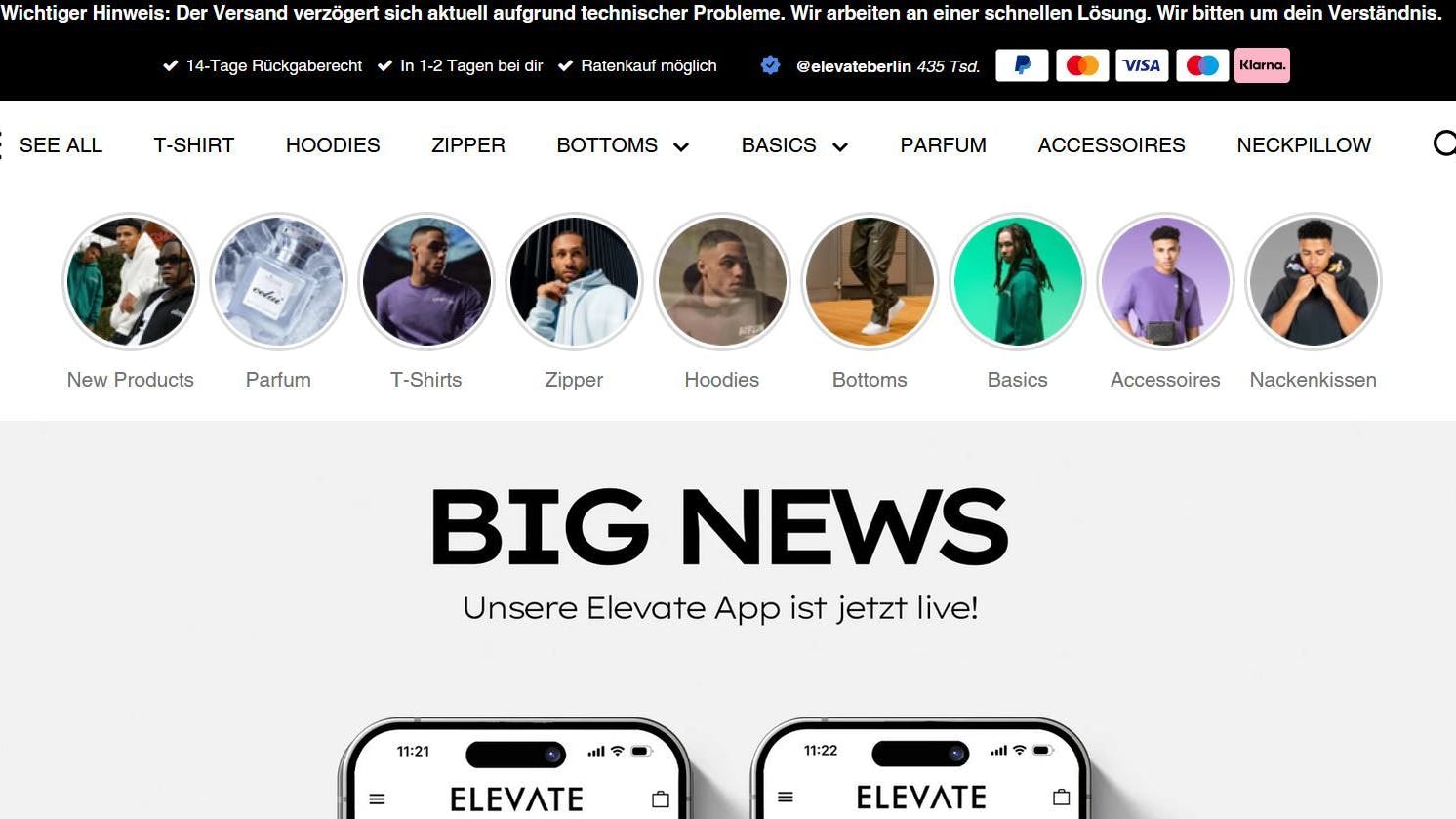 Die Elevate-Homepage von Stepan Timoshin mit dem Hinweis.