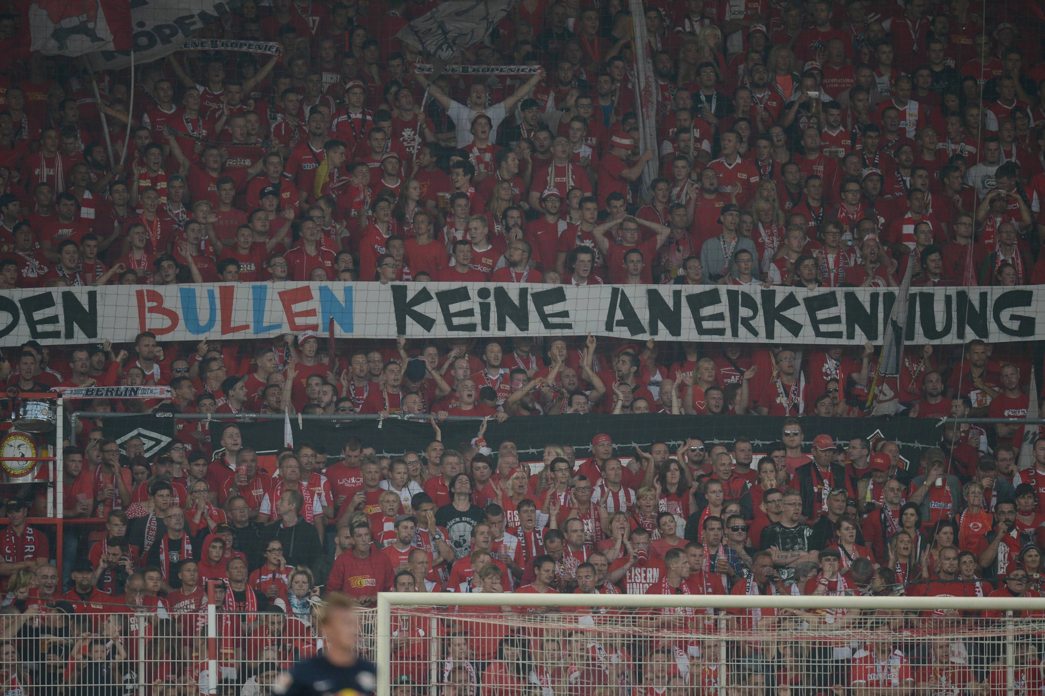 Die Fans des 1. FC Union protestieren seit Zweitliga-Zeiten gegen RB Leipzig. Das wird sich wohl auch beim nächsten Duell am Sonnabend nicht ändern.