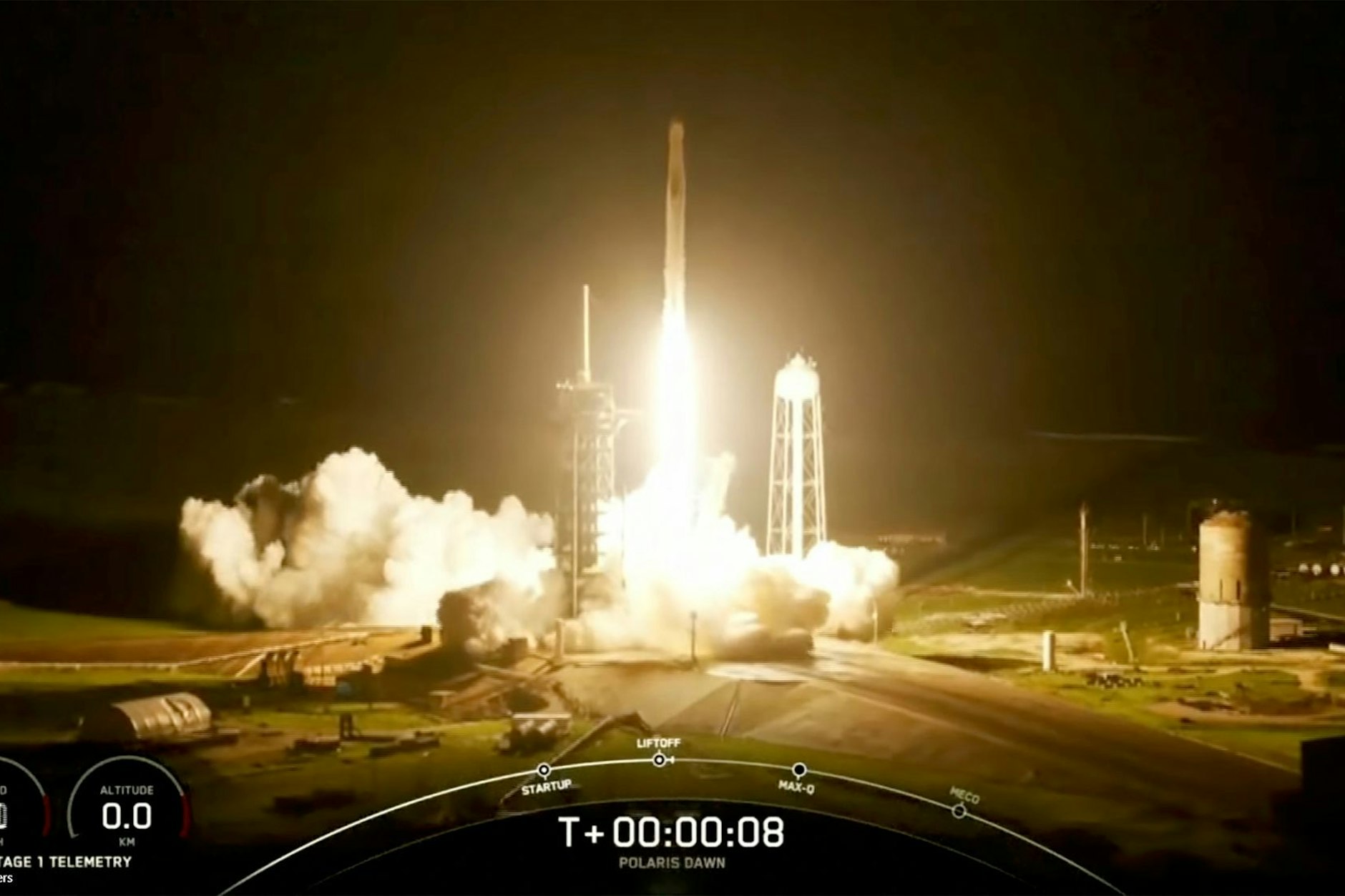 Der Start der „Polaris Dawn“-Mission mit einer Falcon 9-Rakete vom Kennedy Space Center in Florida.