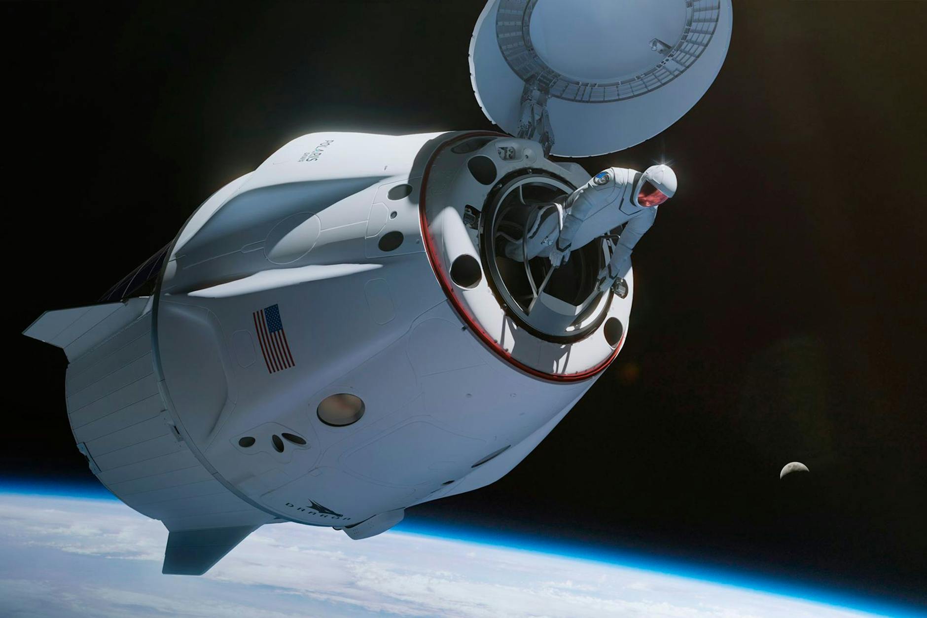 Diese von SpaceX via AP zur Verfügung gestellte Illustration zeigt einen Weltraumspaziergang aus der Dragon-Kapsel.