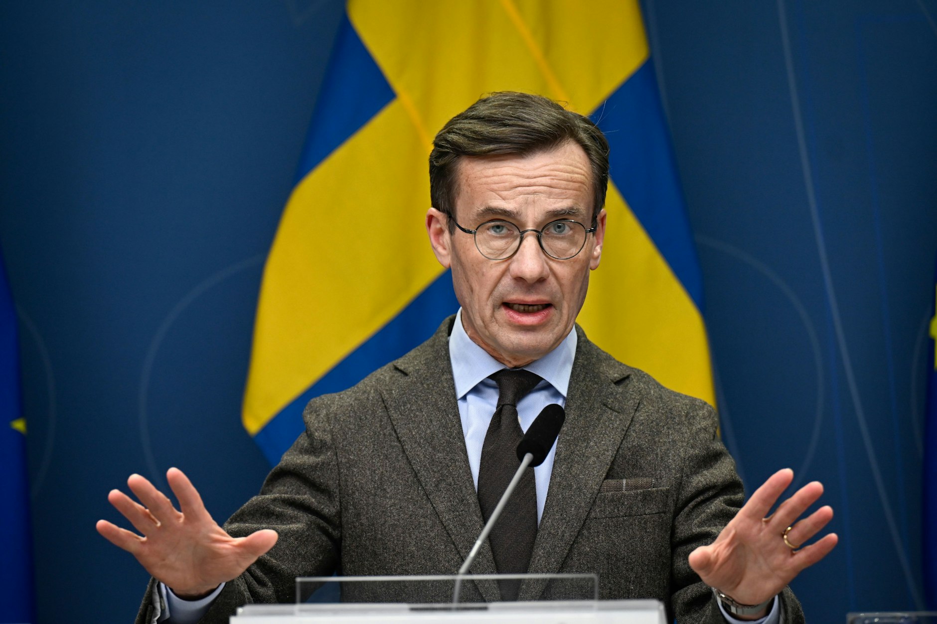 Ulf Kristersson, Ministerpräsident von Schweden. Seine Regierung hebt die Prämie für die freiwillige Rückkehr von Migranten deutlich anheben.
